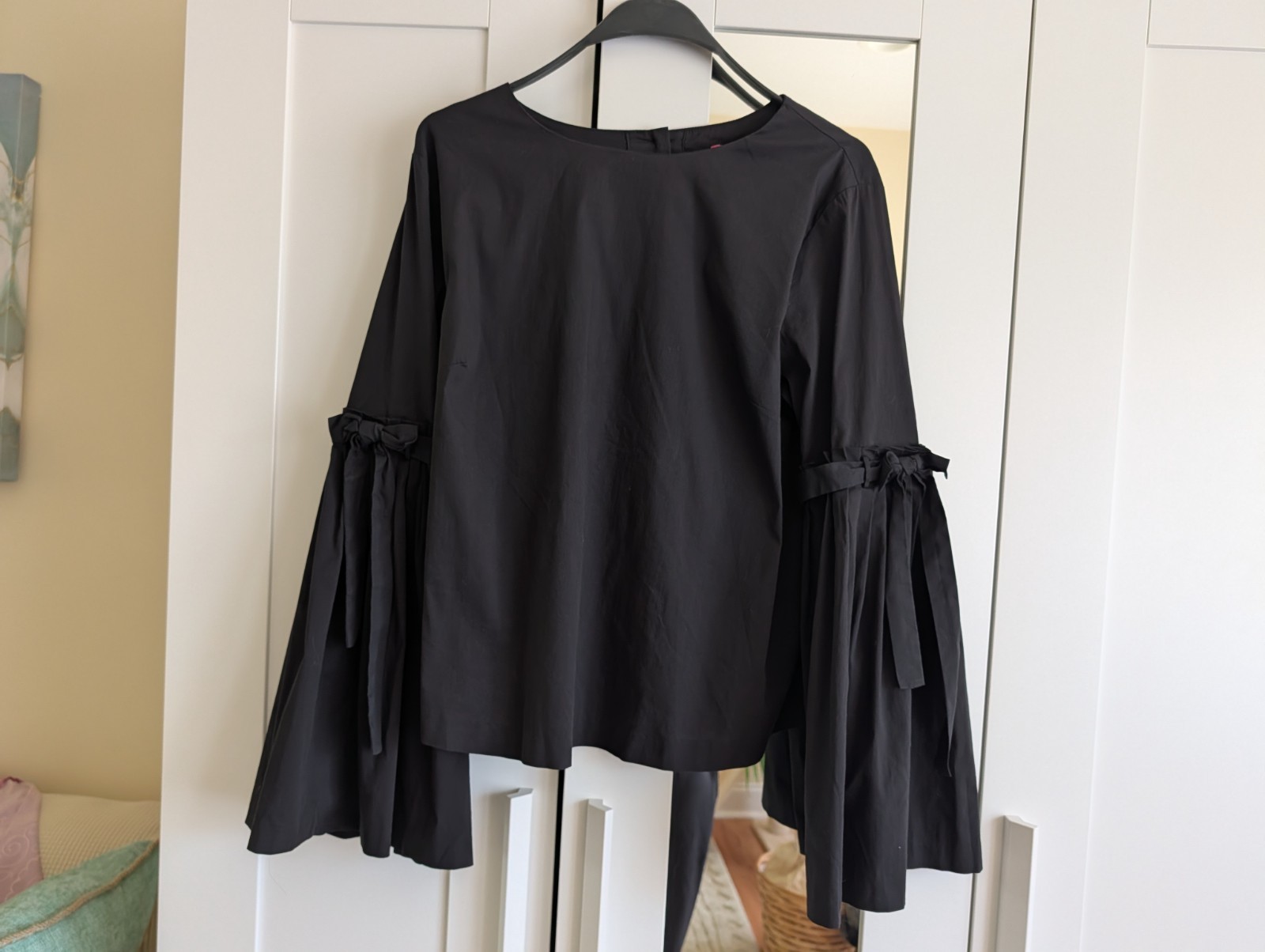 Catherine Free People So Obviously Yours Bell Sleeve Top Boho Shirt Black L