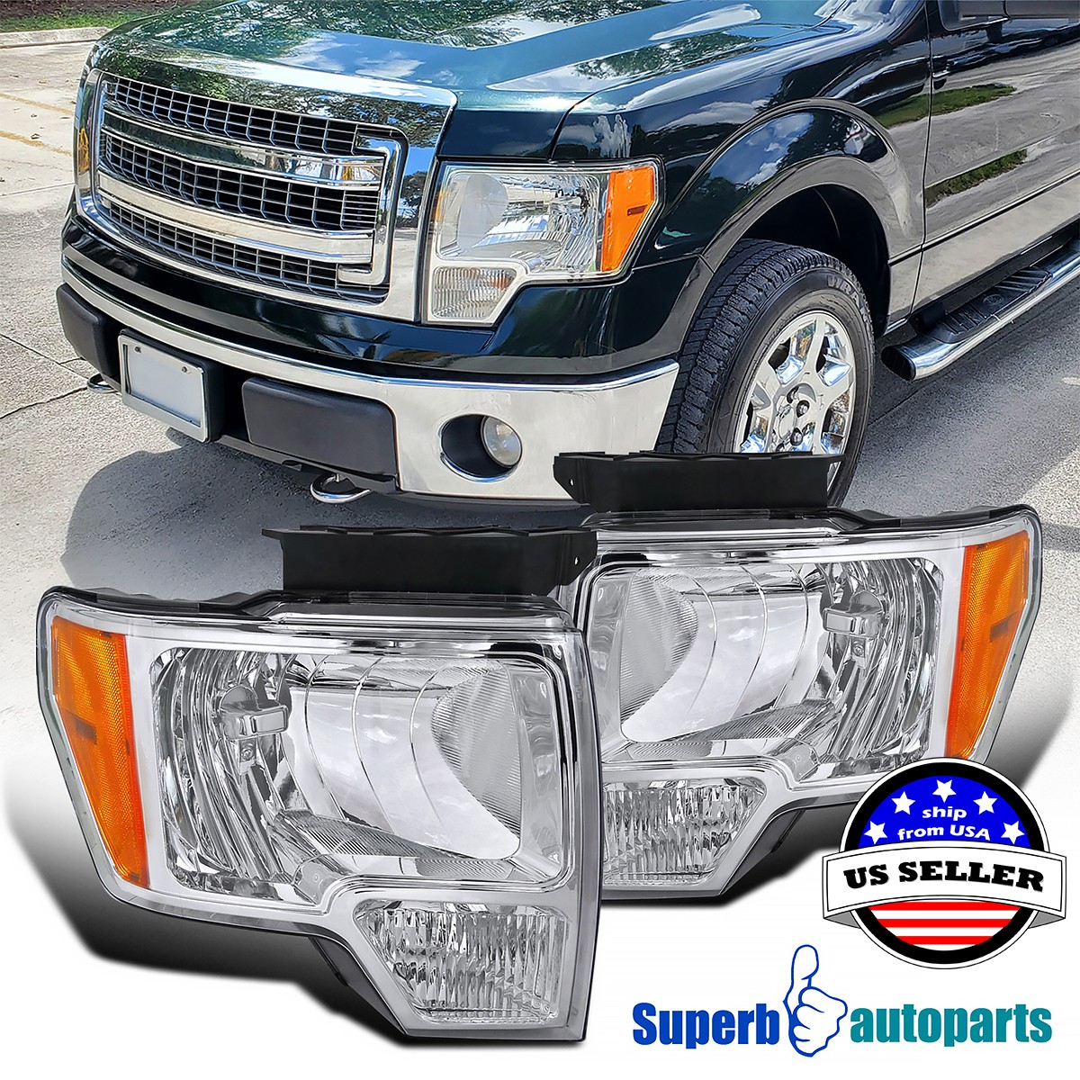 Fits 2009-2014 Ford F150 Headlights 09-14 F-150 Head Lamp Pair Left+Right Fits 2009-2014 Ford F150 Headlights 09-14 F-150 Head Lamp Pair Left+Right