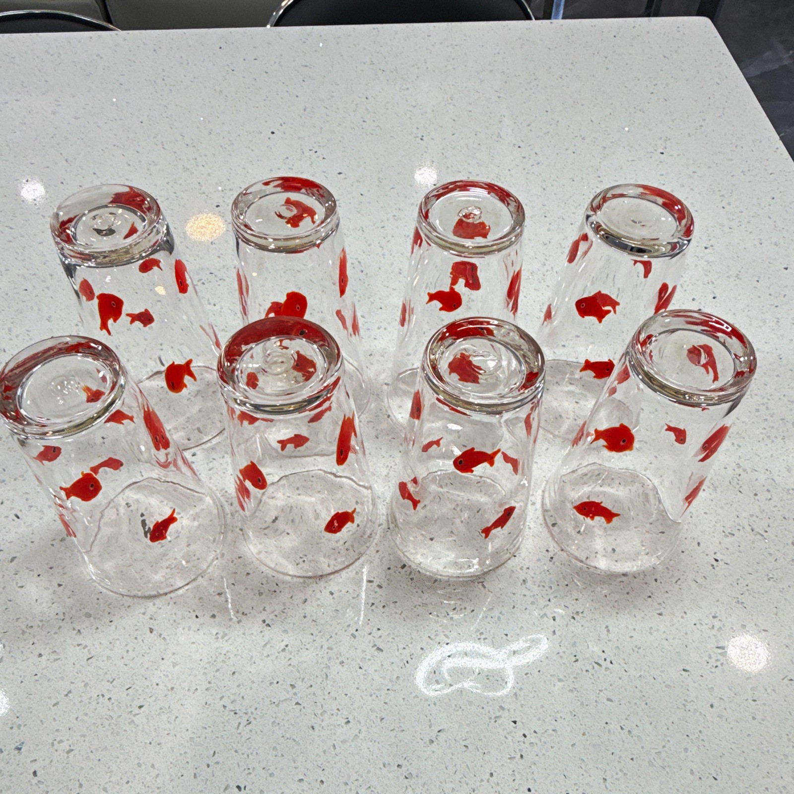 8pc Clear Glass Tumblers Goldfish Pattern Orange Decorated 10-18 oz 8pc Clear Glass Tumblers Goldfish Pattern Orange Decorated 10-18 oz