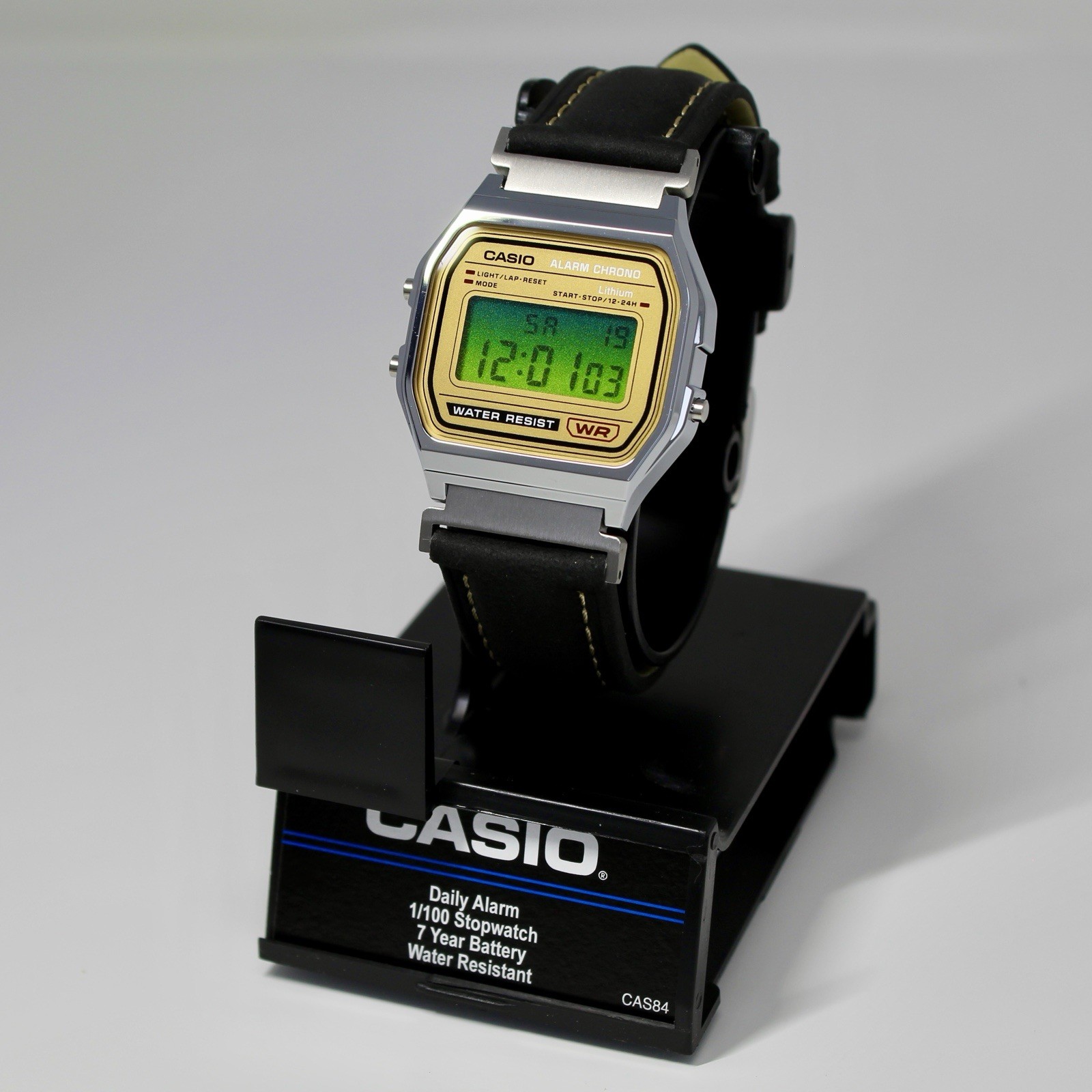 Custom Casio A158WEA Watch | Retro Custom Green Mod | Black Leather Band (NEW)