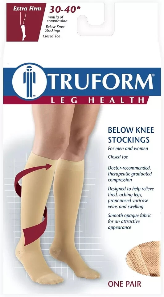 TRUFORM Unisex Below Knee Stockings 30-40mmHg (Beige) XX-Large