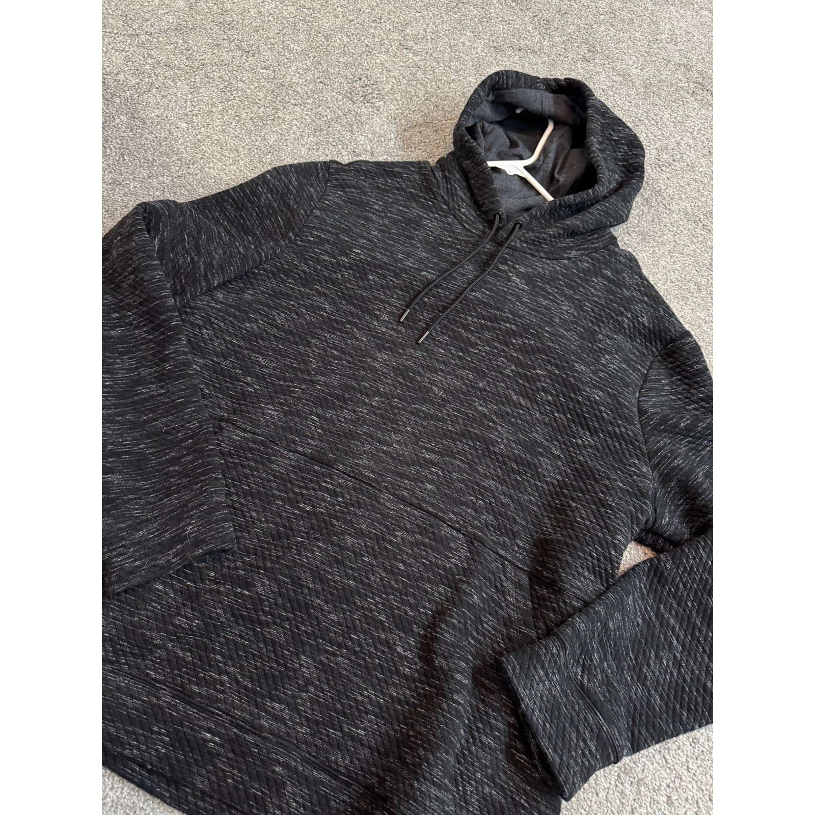 Marc Anthony Mens XXL Slim Fit Quilted Hoodie Space Dye Black Pullover Sweater
