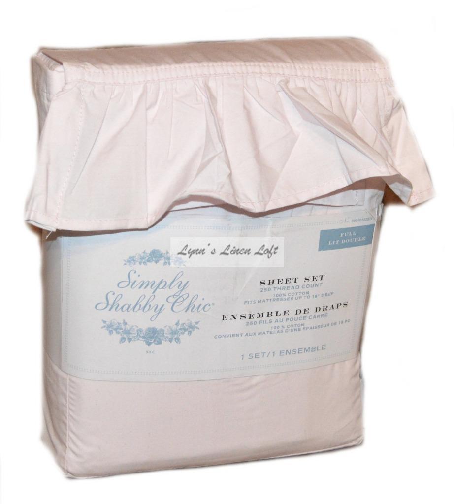 RACHEL ASHWELL SIMPLY SHABBY CHIC Pale Pink Ruffle FULL SHEET SET COTTON 