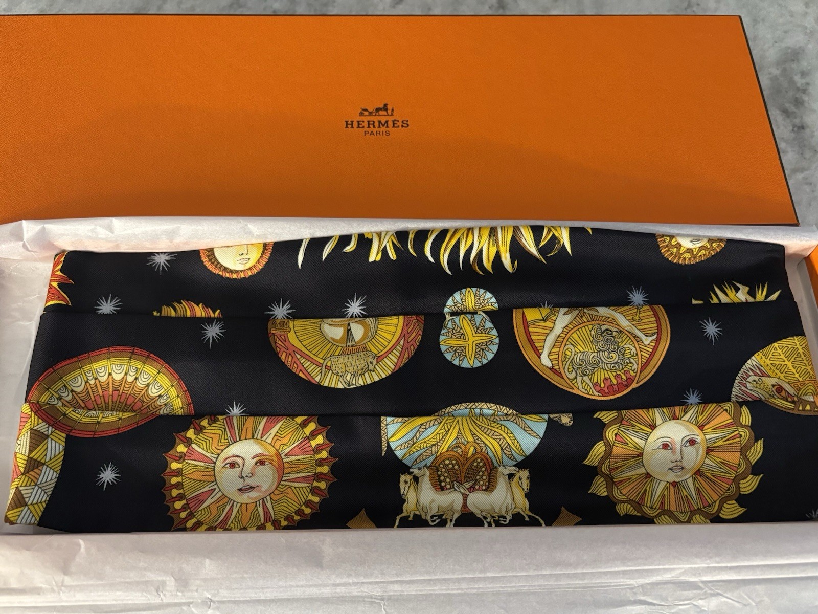 Hermes Paris Men’s Silk Cummerbund Le Roy Soleil