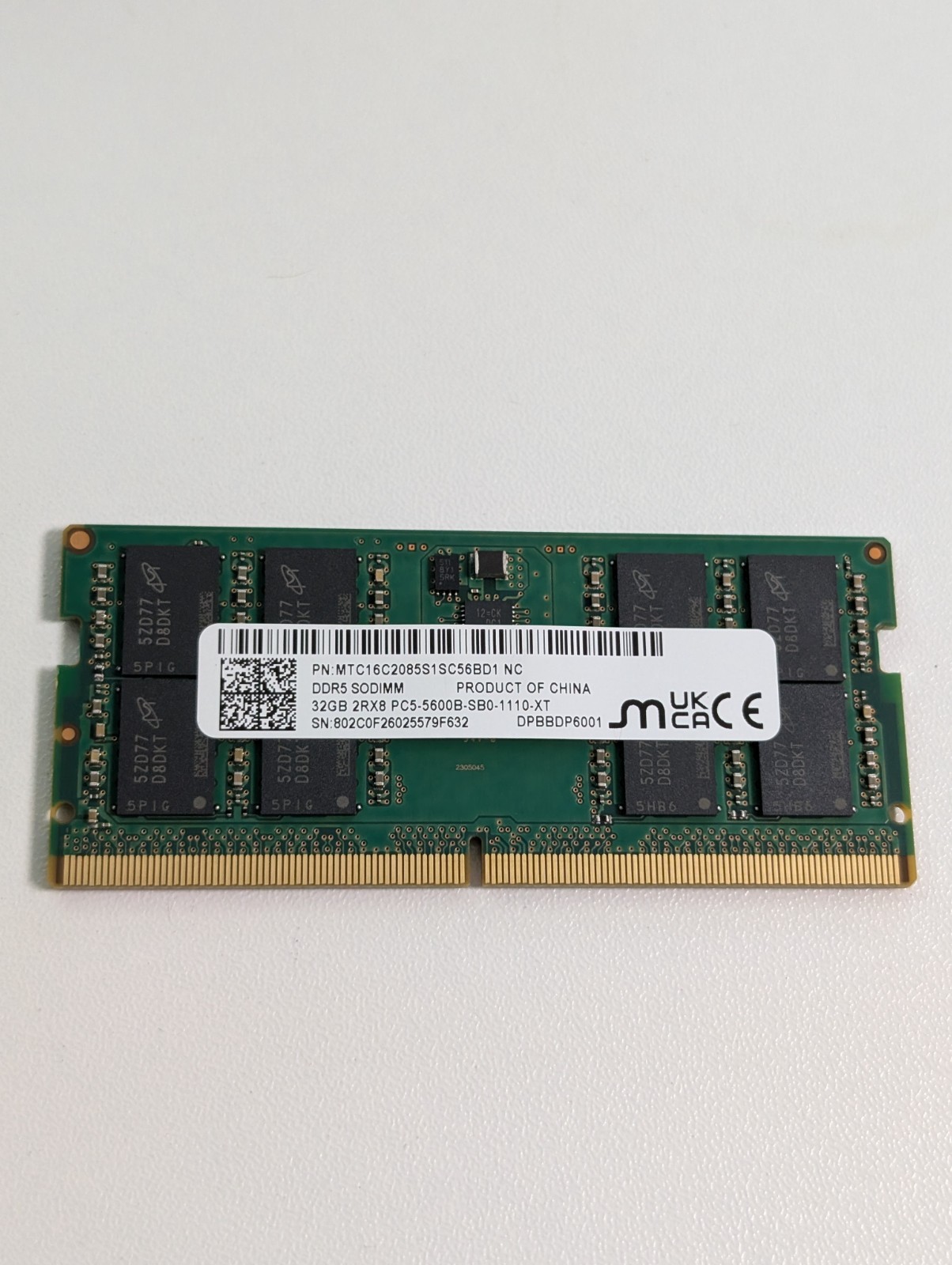 Micron 32GB 1x32GB DDR5 5600 CL46 2Rx8 Non-ECC SO-DIMM Laptop RAM