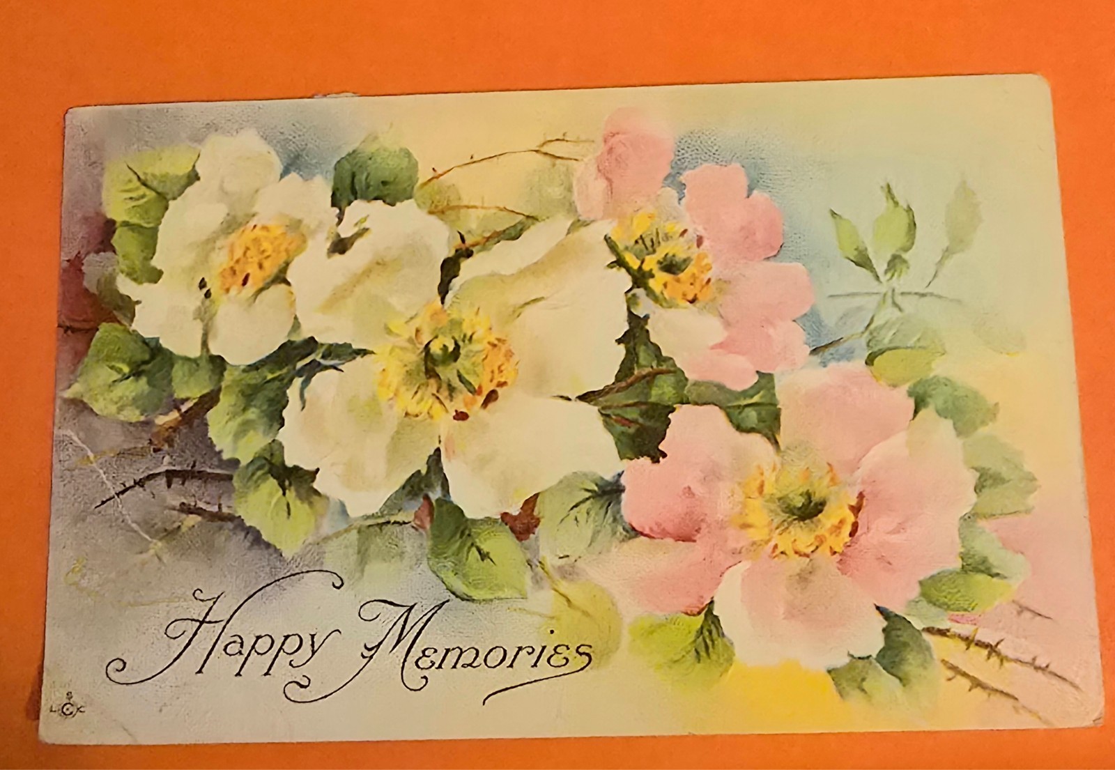 Antique Happy Memories Floral Rose Postcard Early 1900s Posted Pennsylvania