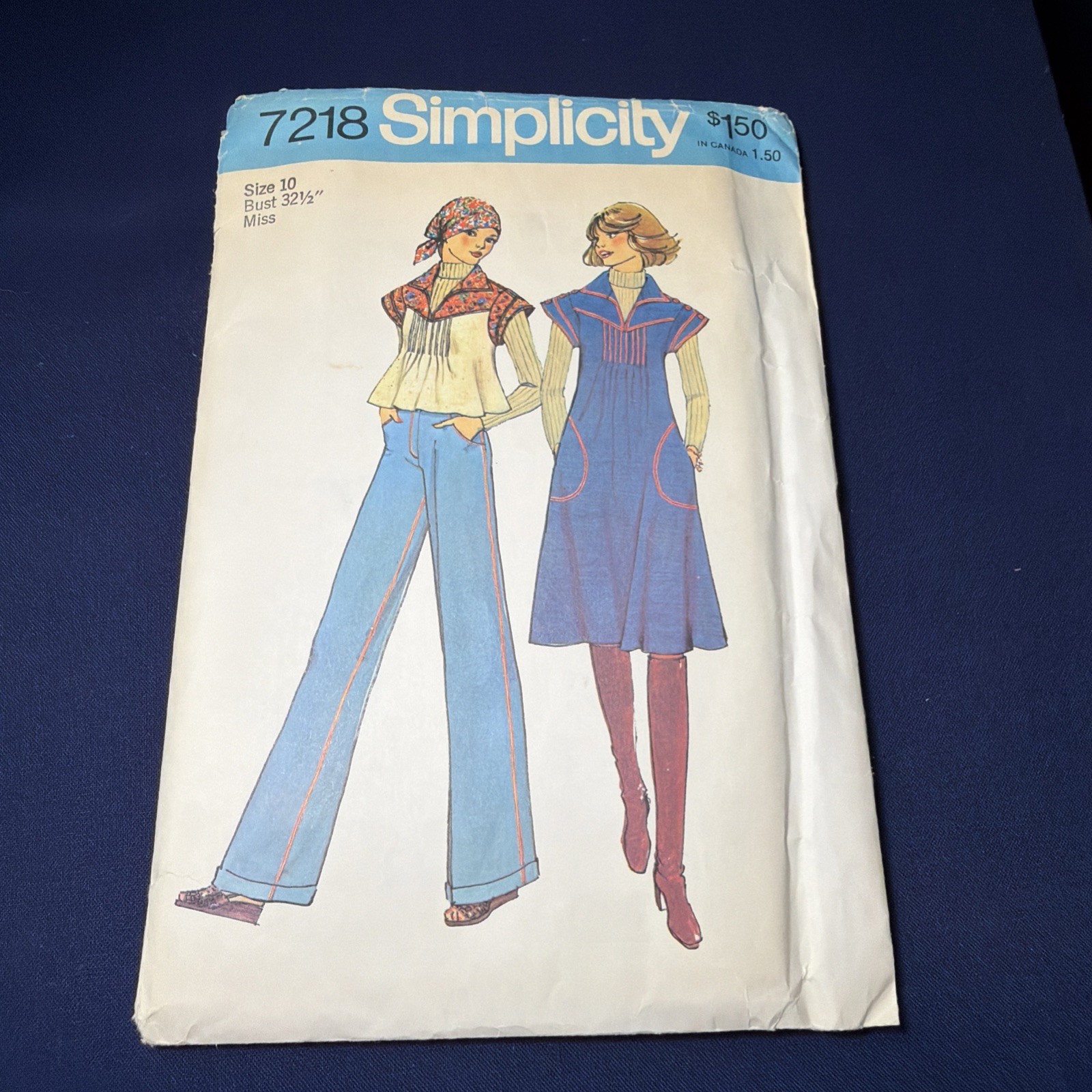 Vintage 1976 Simplicity 7218 Sewing Pattern Misses Dress Top Pants Size 10 Cut Vintage 1976 Simplicity 7218 Sewing Pattern Misses Dress Top Pants Size 10 Cut