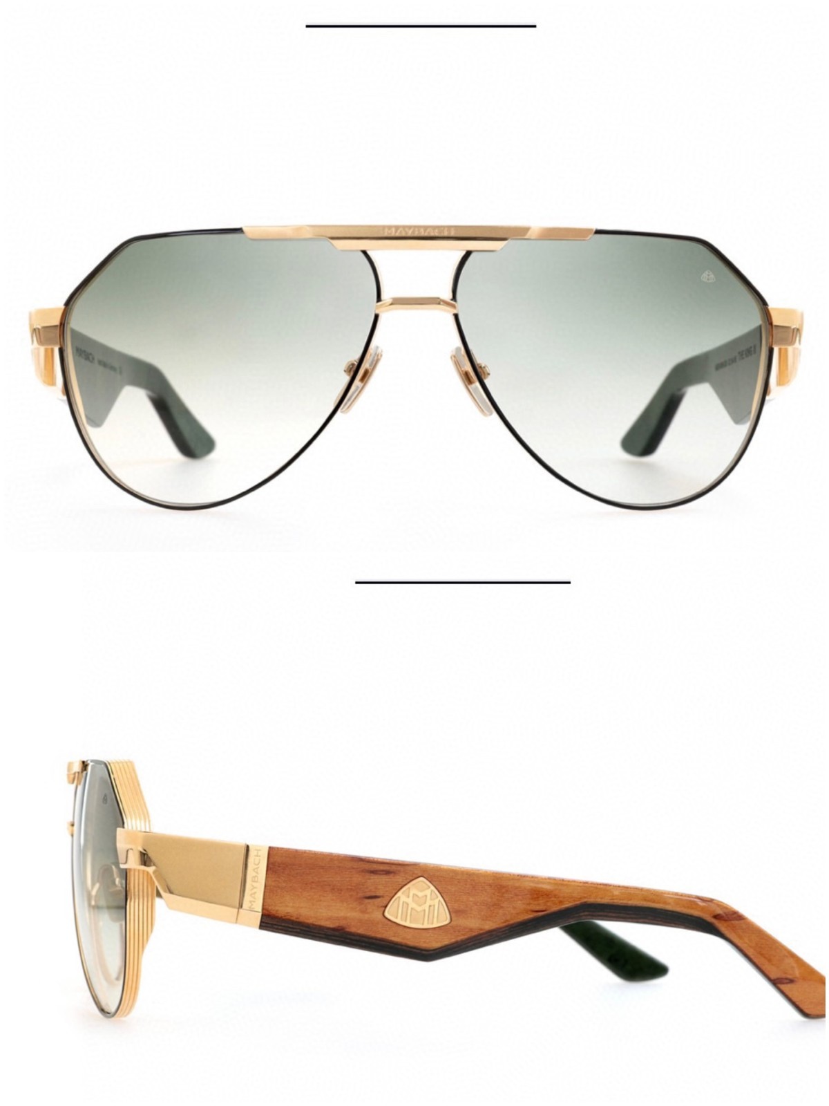 MAYBACH THE KING III Sunglasses Gold Aviator Green Gradient Lens 62-14-145 - NWB MAYBACH THE KING III Sunglasses Gold Aviator Green Gradient Lens 62-14-145 - NWB