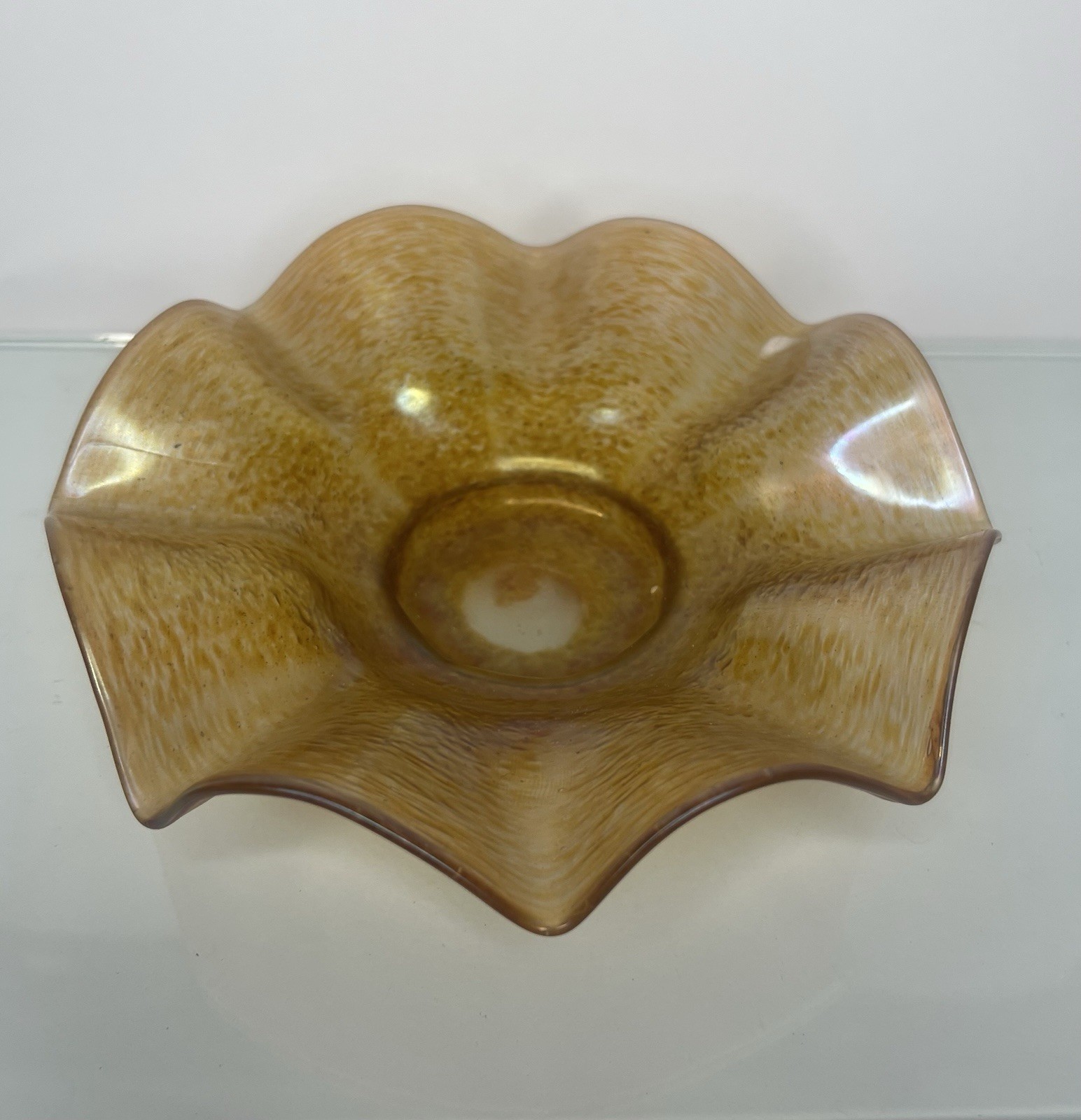 VTG 1920s  Stueben Glass-Carder Era Amber Irredescent Ruffled Bowl 7”