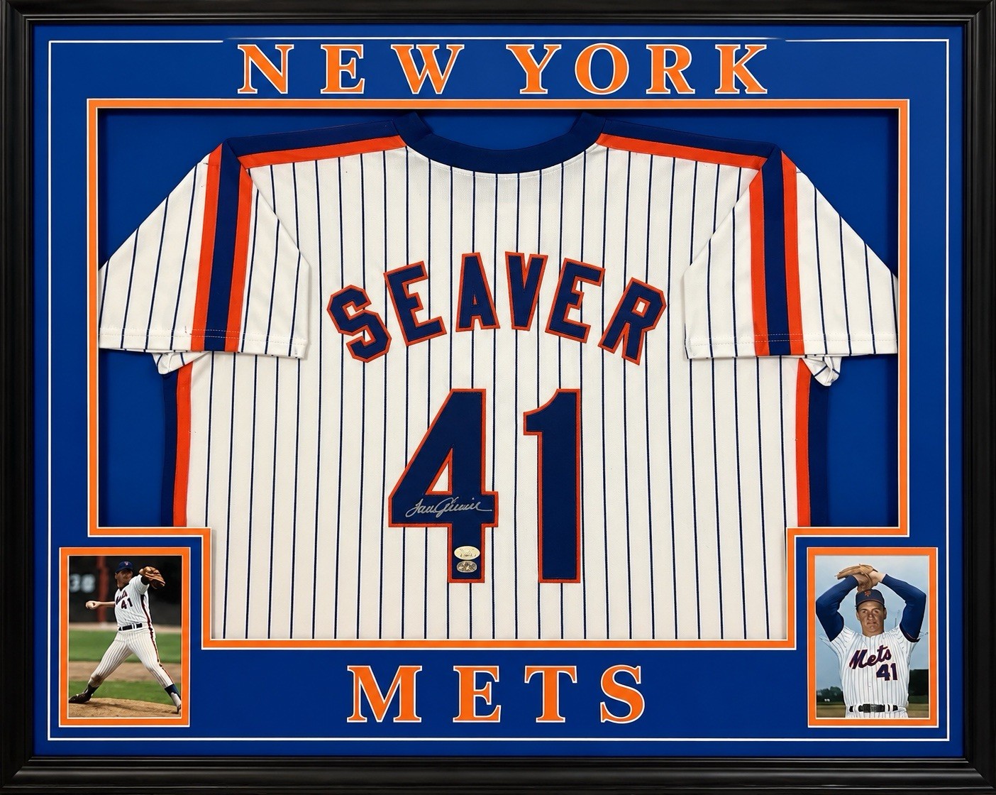 Tom Seaver Autographed & Framed Pinstriped Mets Jersey Auto JSA COA