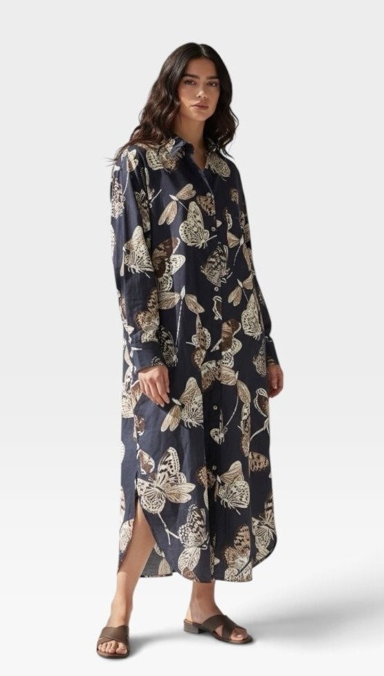 NWT Maeve Anthropologie Soren Shirt Dress Butterfly Oversized Midi Shirt Dres LP