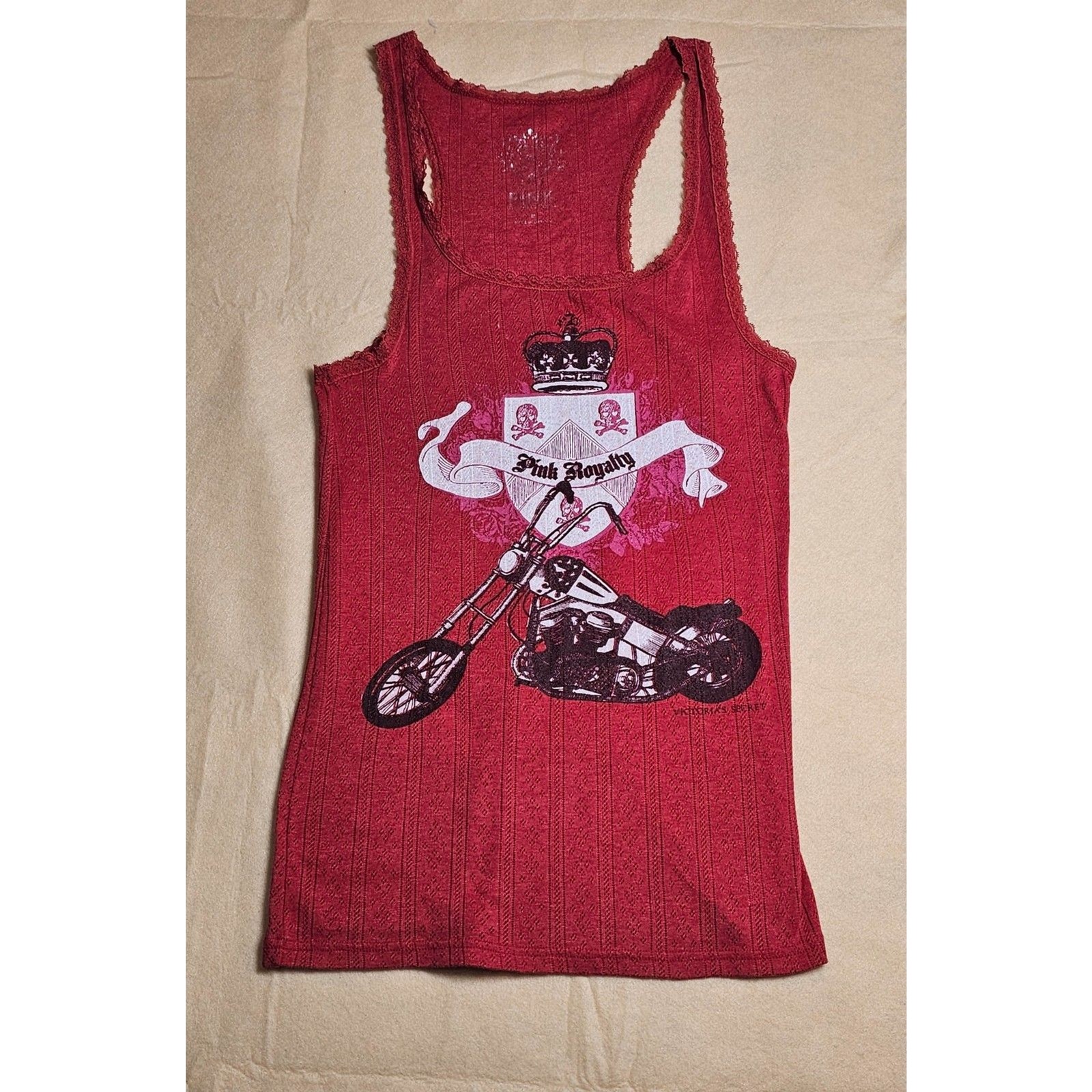 Vintage VS PINK Y2K Rock Royalty Motorcycle Pointelle Tank Top