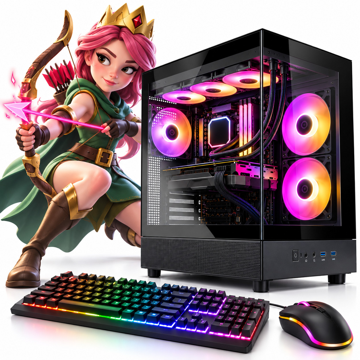 ARGB Gaming Desktop PC Intel i7-8700 32GB 1TB SSD GeForce RTX 5060 Win11 WiFi