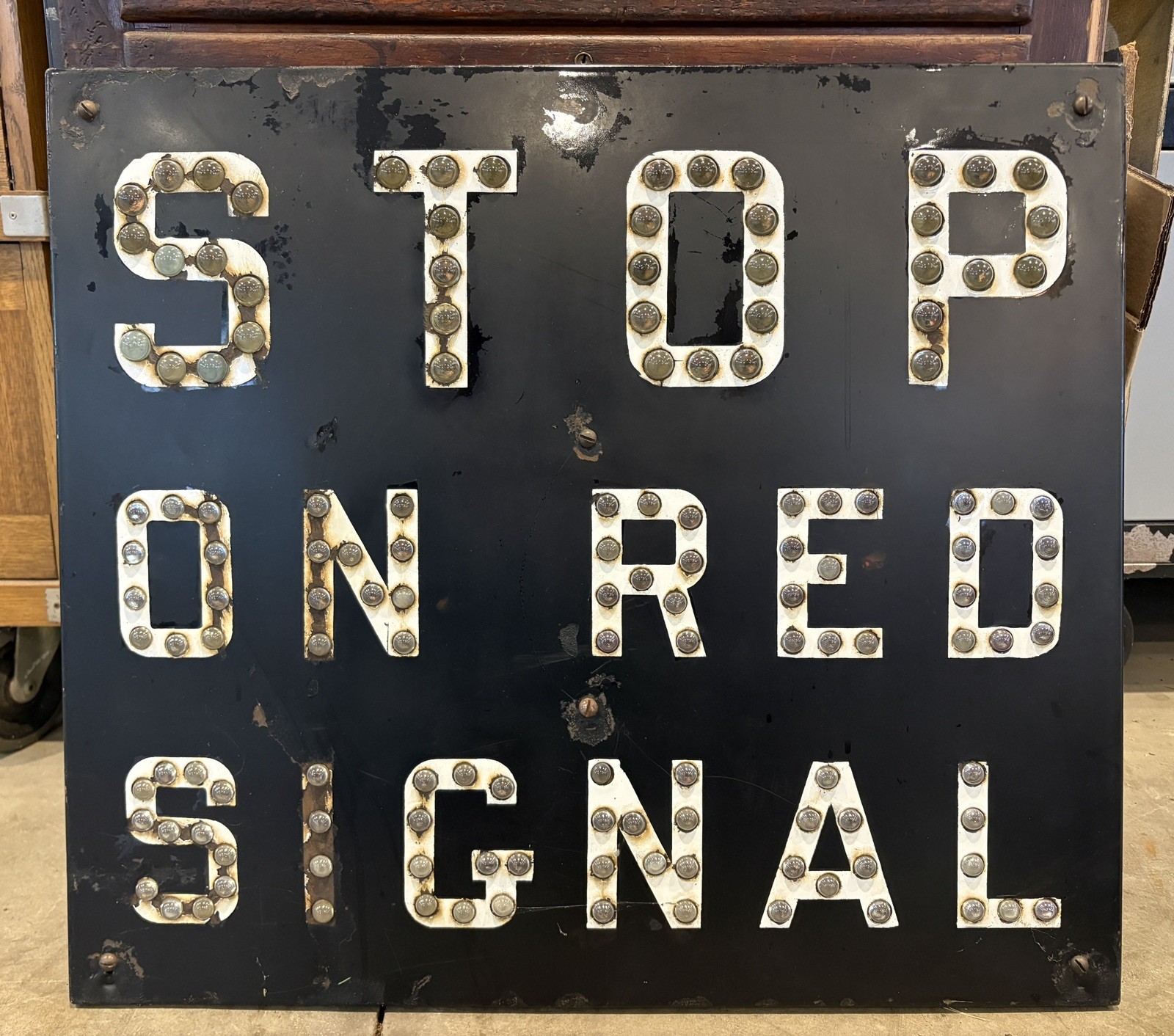 Vintage STOP ON RED SIGNAL Railroad Sign Cat Eye Reflectors All Present 
