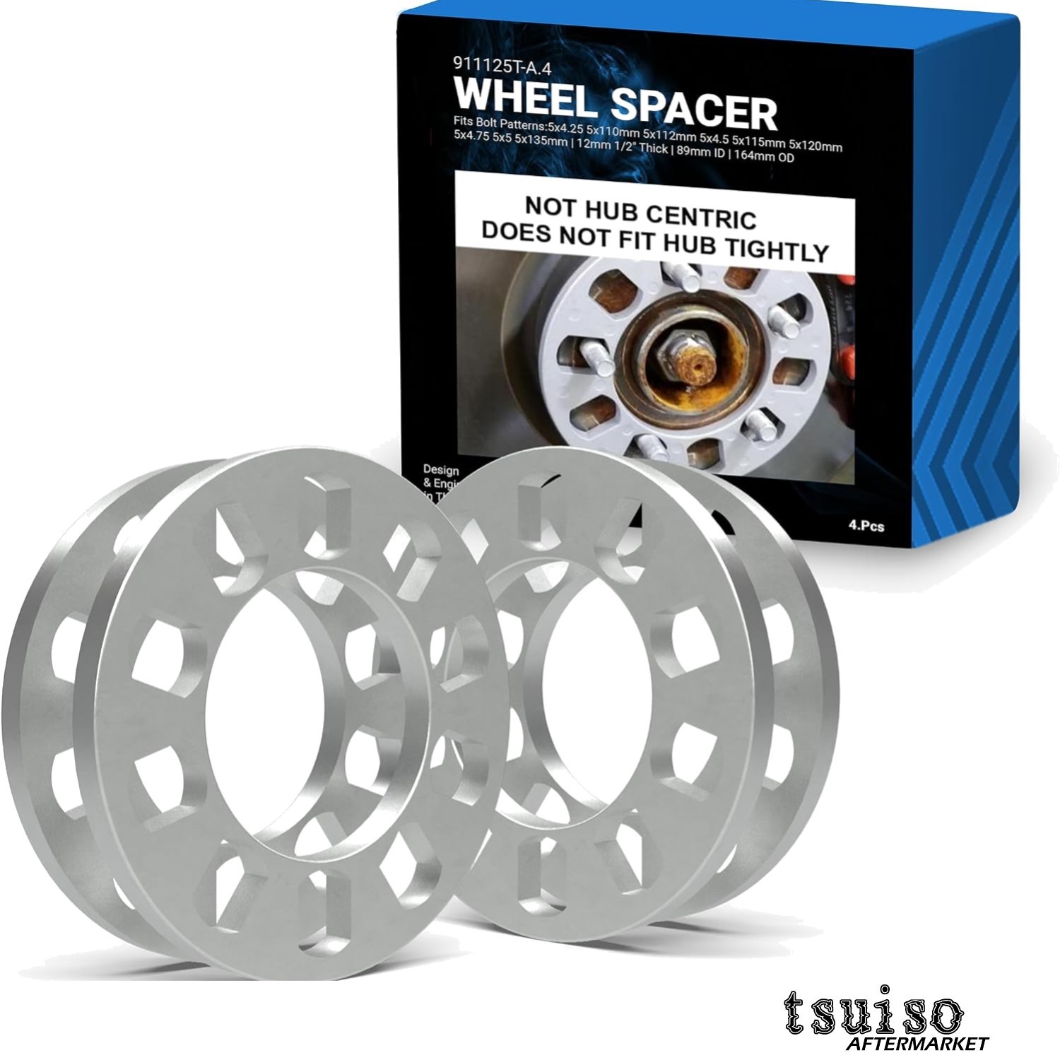4 Pcs A380 Aluminum Wheel Spacers 12mm Thick for 5 Lug Vehicles - Durable & Safe
