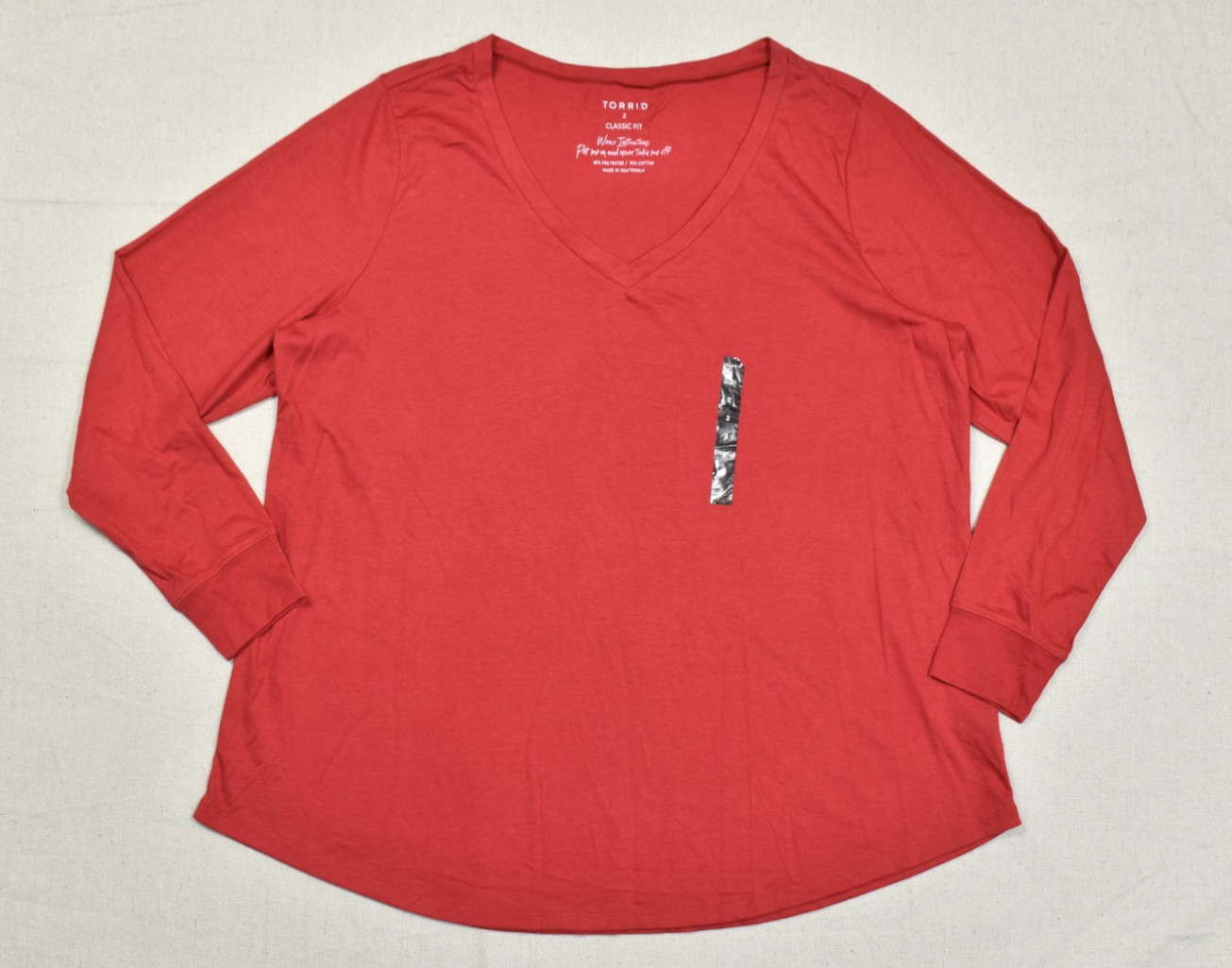 Torrid Women Plus Size 2 2X Jester Red V-Neck Long Sleeve Classic Fit Girlfriend