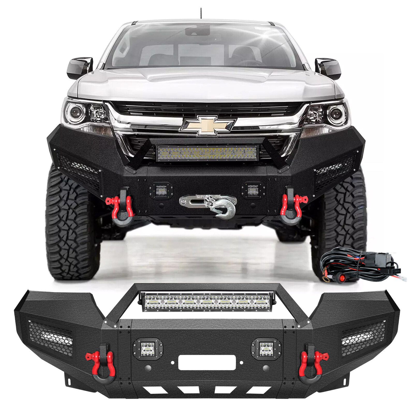 For 2015-2022 Chevy Colorado Steel Front Bumper With Winch Plate & Lights + Wire