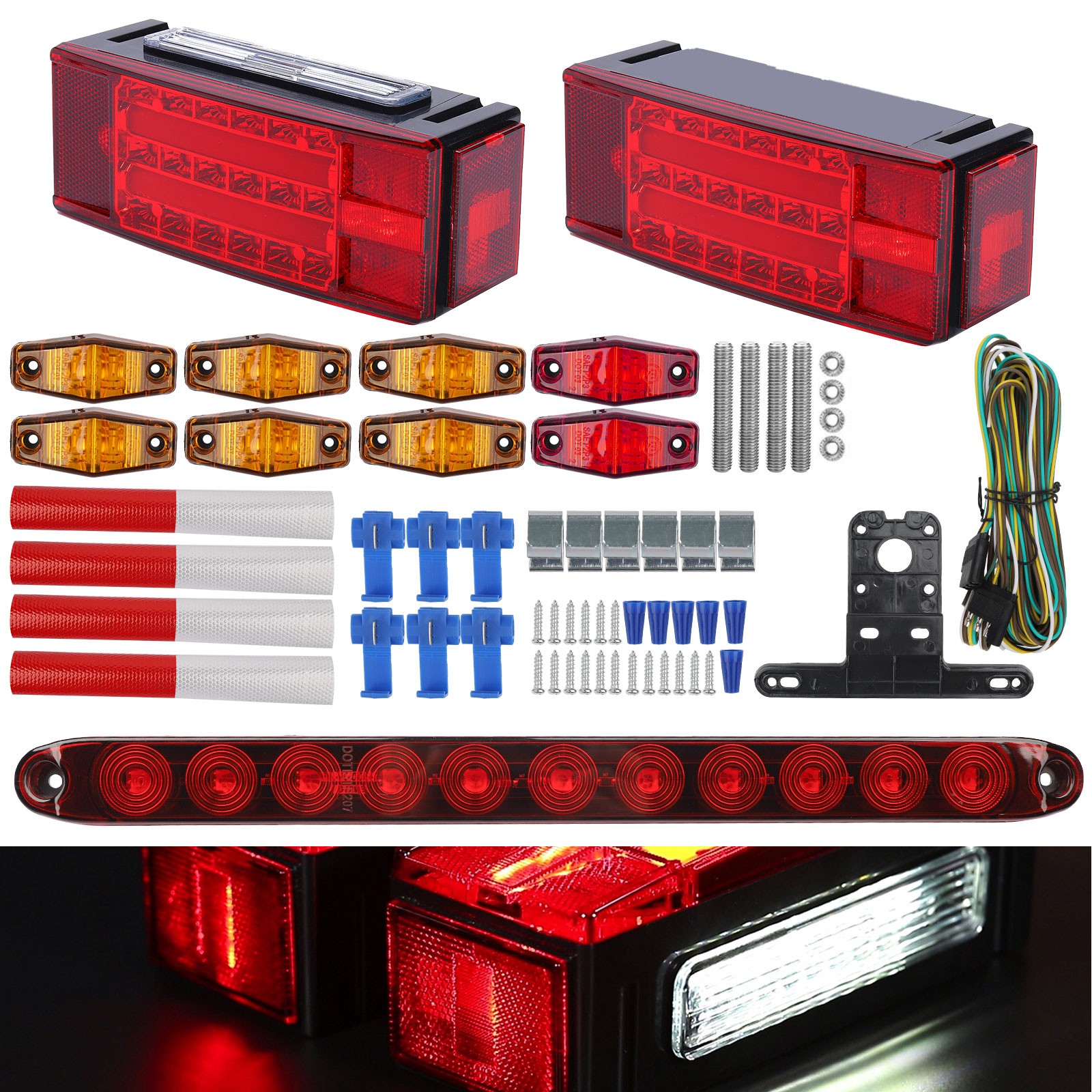 LED Trailer Light Kit Rear Submersible Tail Lights Boat Marker Truck Waterproof