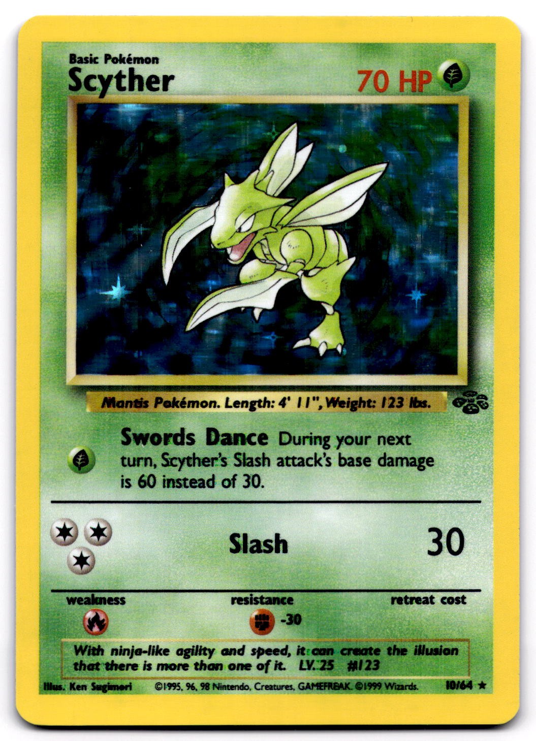 Scyther 10/64 WOTC Jungle Unlimited Holo Rare Pokemon Card - LP