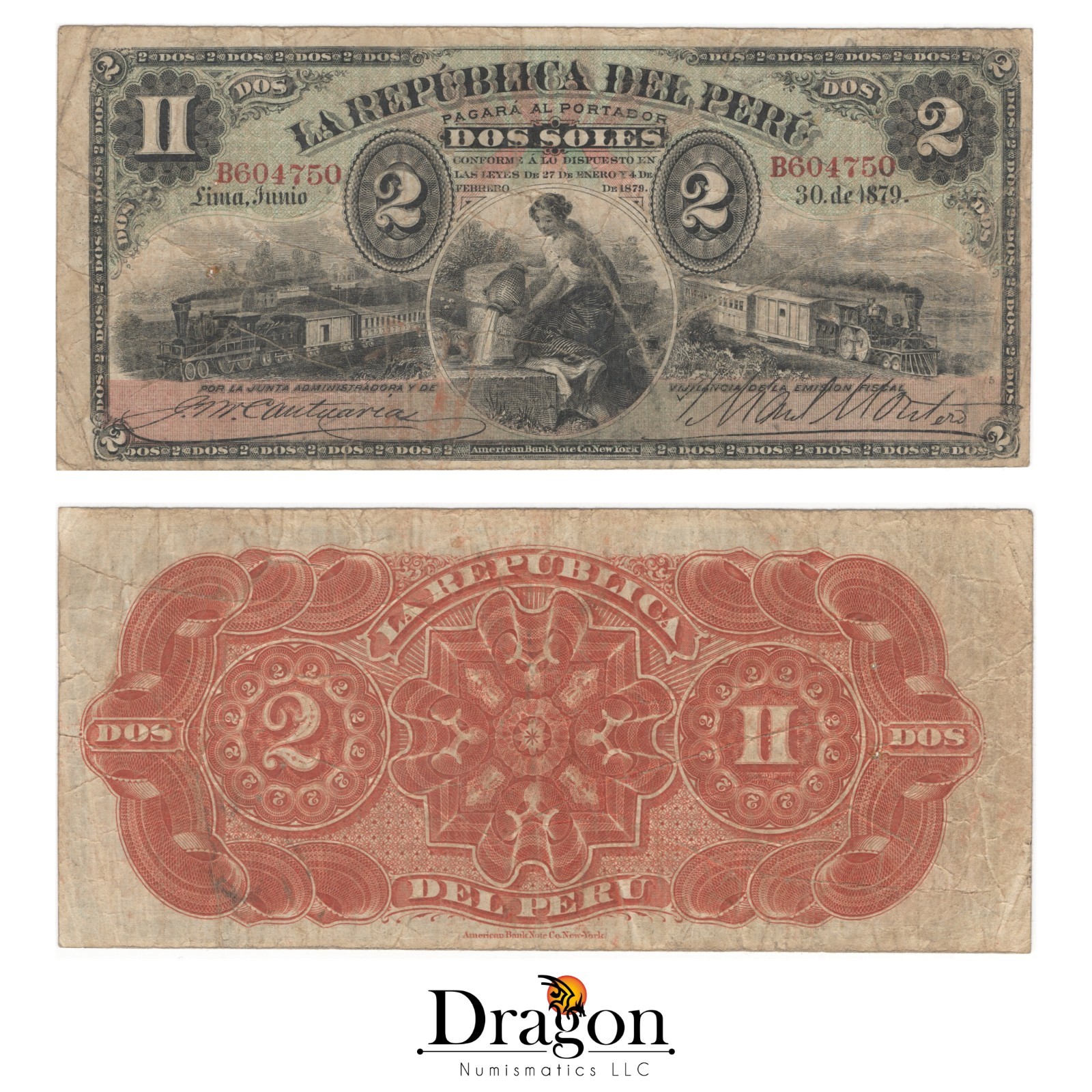 Peru 2 Soles Banknote | Junta Administradora Trains | Pick 2 | 1879 Circulated