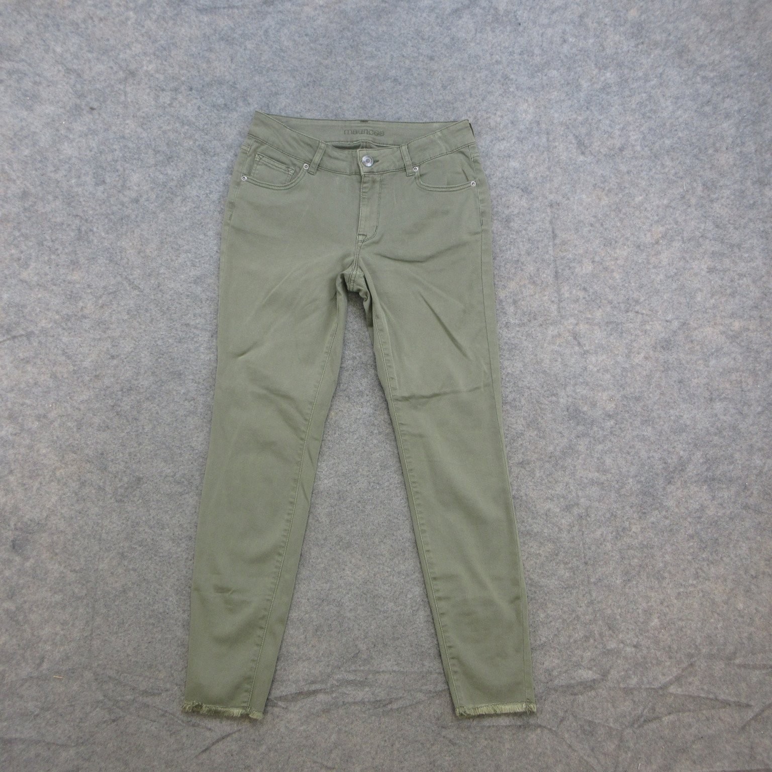 Maurices Jeans Women\'s Olive Green S Stretch Lace Up Ankle Frayed Hem