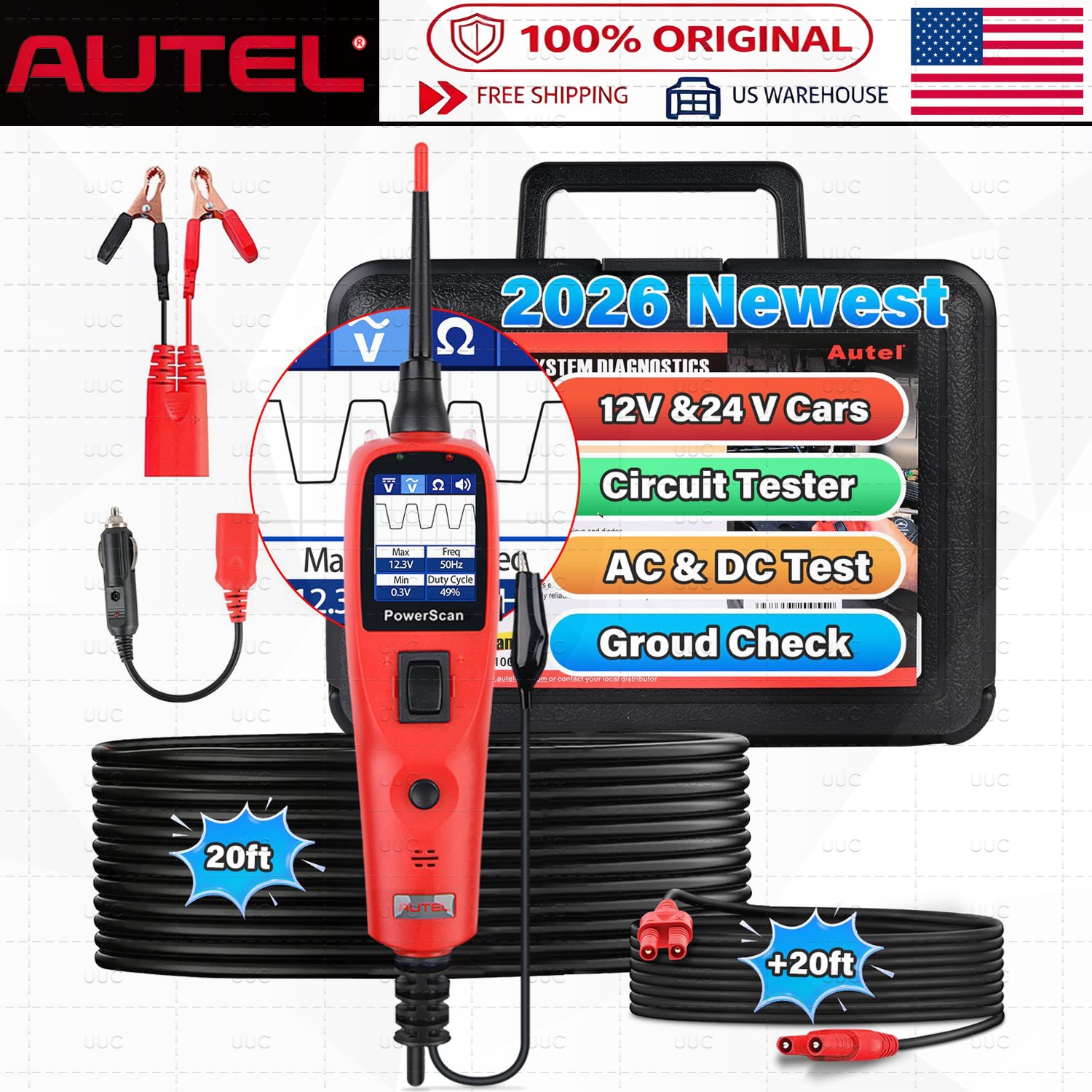 Genuine Autel PS100 PowerScan Circuit Tester Electrical 12V/24V Power Probe Tool