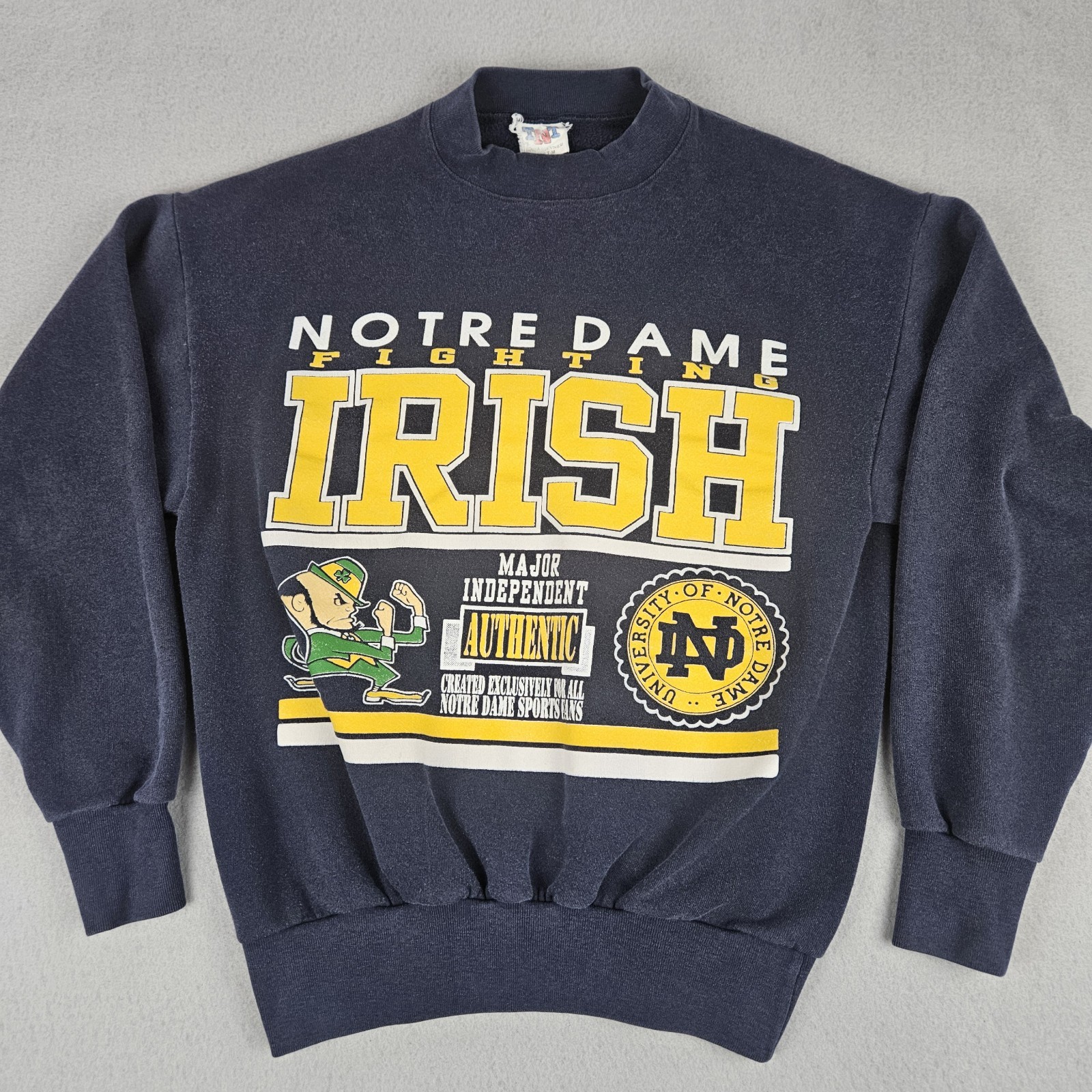 Vintage Notre Dame Fighting Irish Sweatshirt Mens Medium Blue Trau Loevner 80s