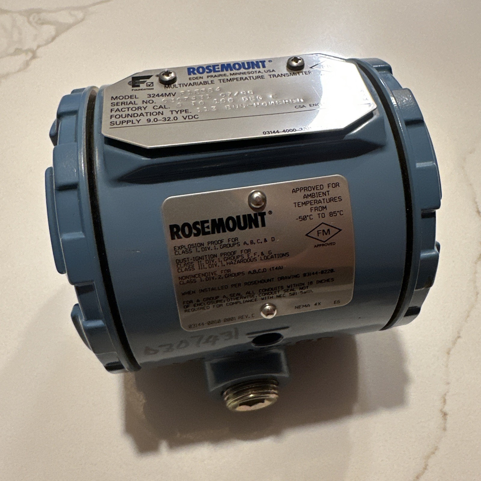 Rosemount Temperature Transmitter Model 3244MVF1E5B4 9.0-32.0 VDC Rosemount Temperature Transmitter Model 3244MVF1E5B4 9.0-32.0 VDC