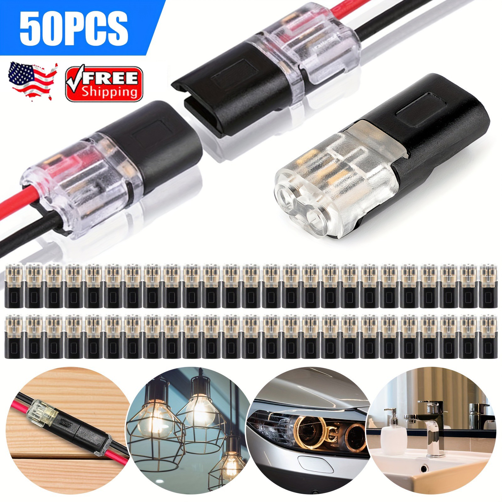 50x Double Wire Plug in Connector with Locking Buckle, Quick-Clip Fasteners Tool