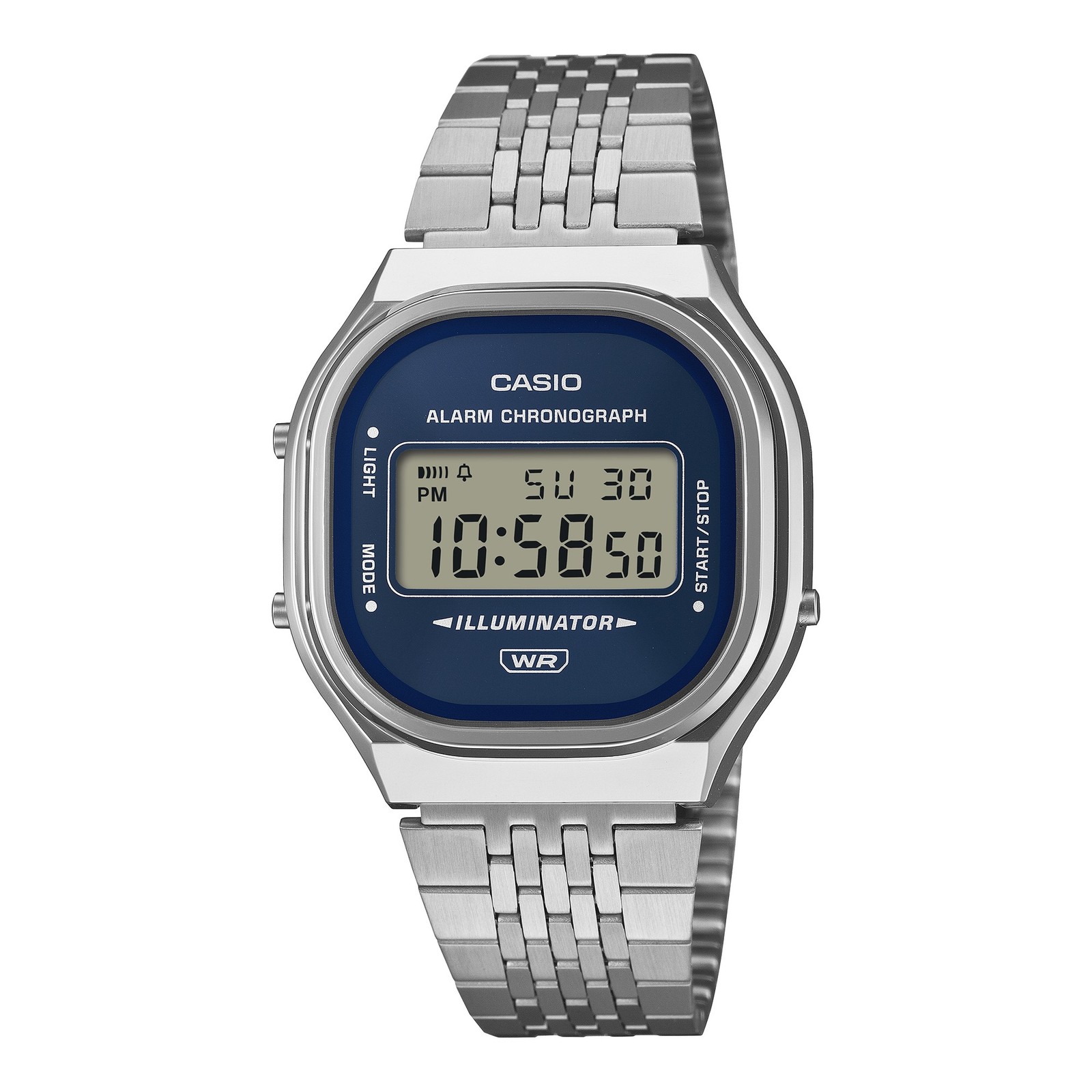Vintage CASIO A140WE-2AEF Blue Stainless Steel Chrono Alarm Watch
