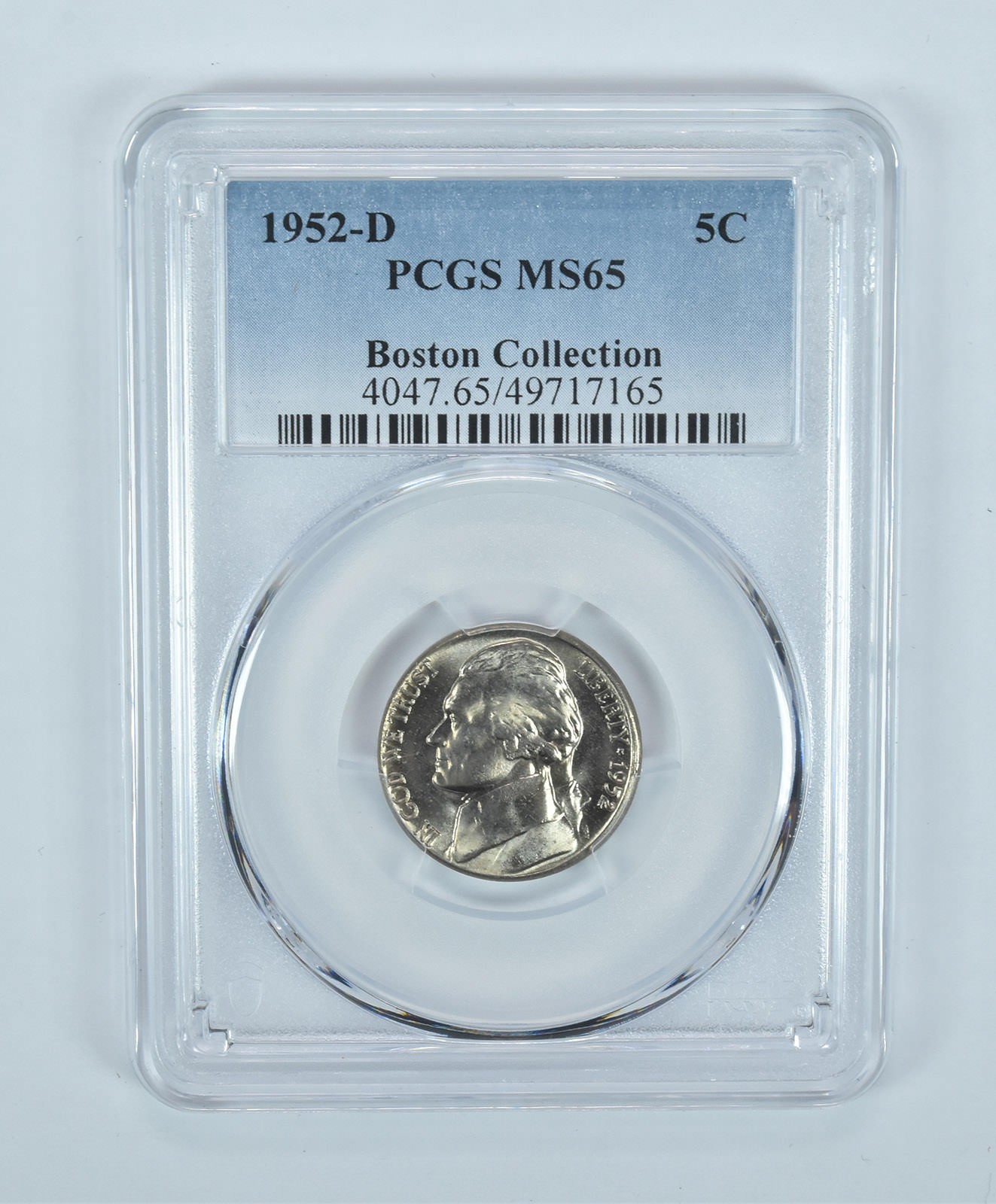 1952-D Jefferson Nickel Boston Collection MS65 PCGS Blue Label 1952-D Jefferson Nickel Boston Collection MS65 PCGS Blue Label