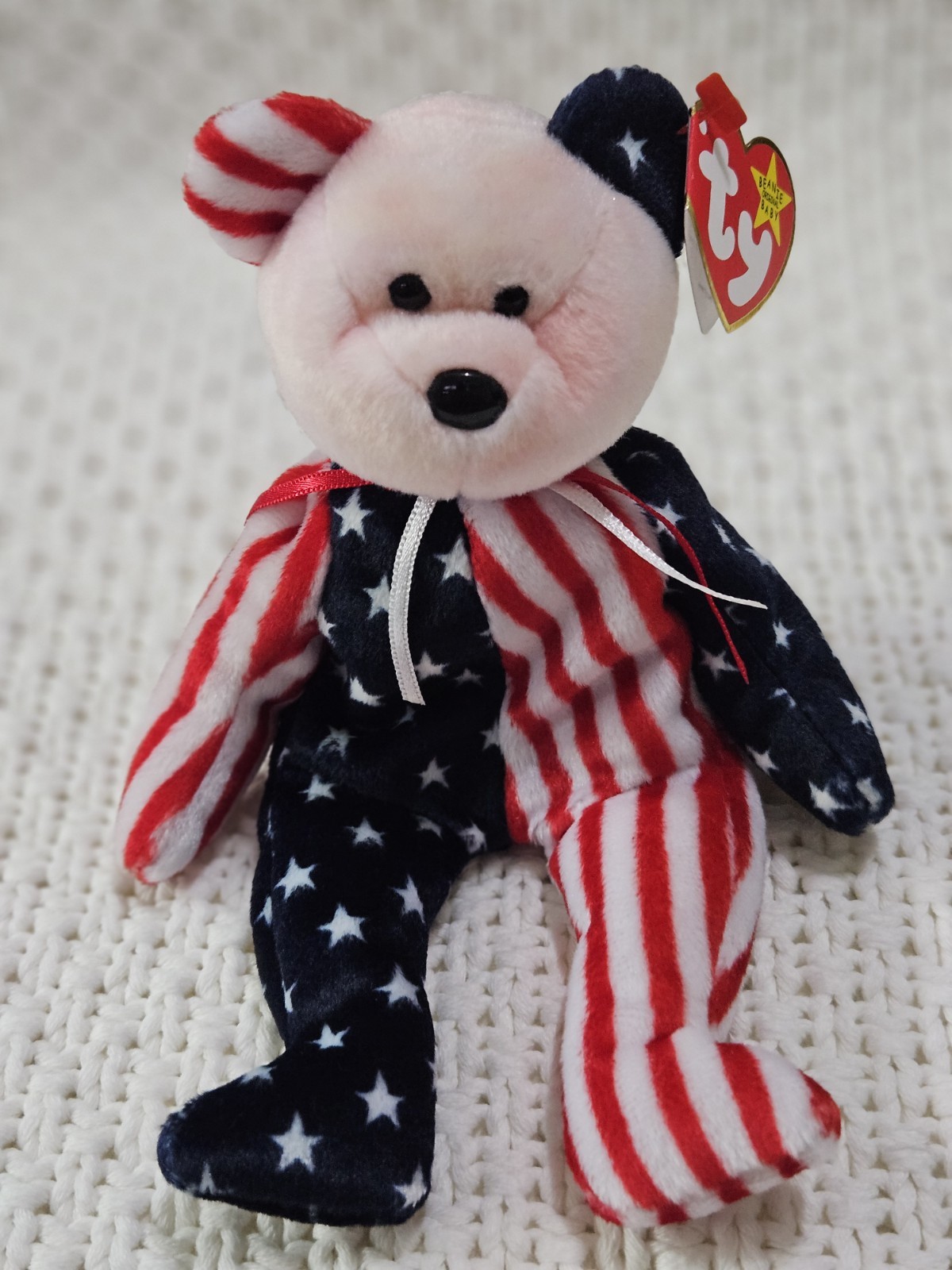 Ty Beanie Baby Spangle Bear Retired Original USA Flag Plush with Tag