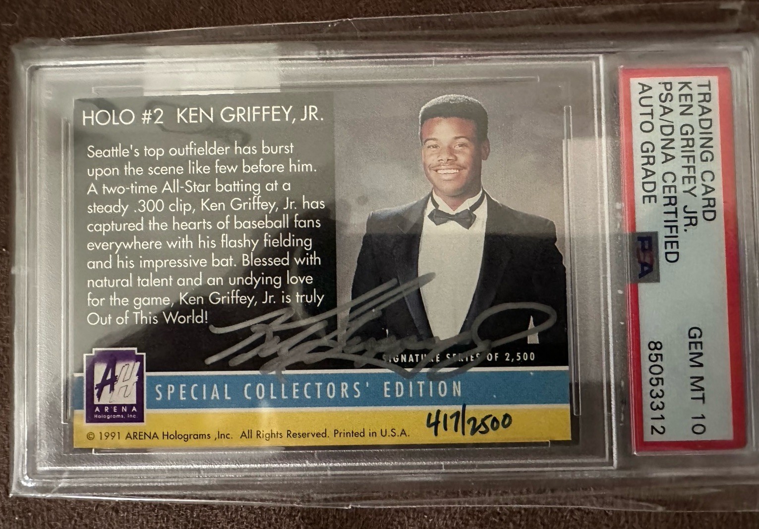 Ken Griffey Jr1991 ARENA HOLOGRAM 417/2500 PSA 10 signature authenticated Ken Griffey Jr1991 ARENA HOLOGRAM 417/2500 PSA 10 signature authenticated