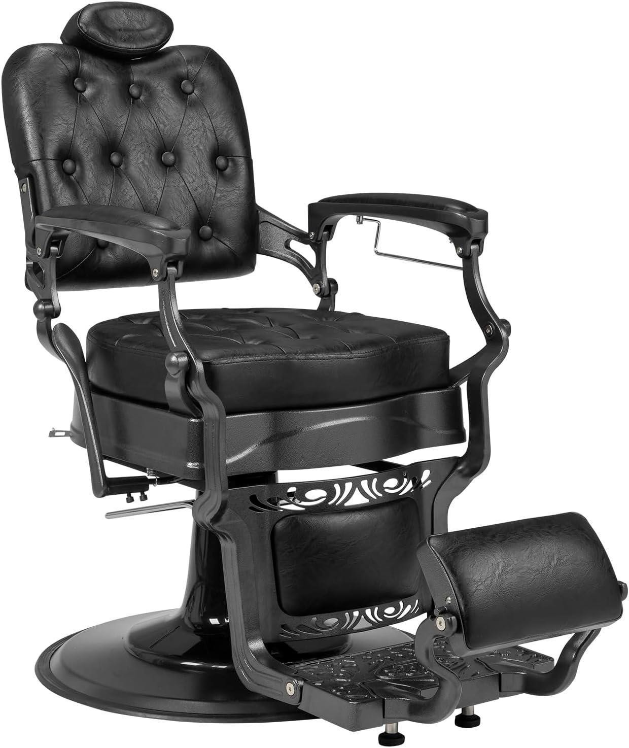 New Metal Vintage Barber Chair Hydraulic Recline Hair Salon Beauty Chair Black