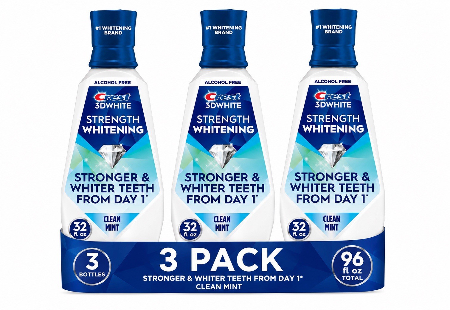 Crest 3D White Strength Whitening Mouthwash 32 fl oz Clean Mint (3 Pack NEW)
