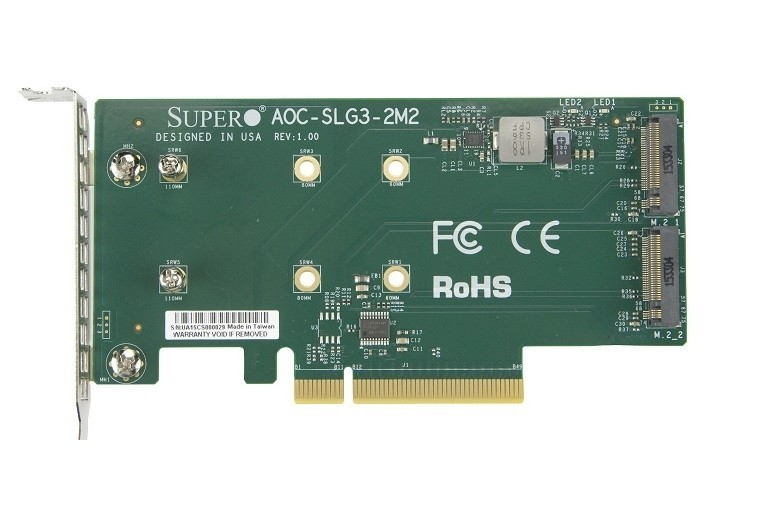 Supermicro Accessory AOC-SLG3-2M2-O PCIe Add-On Card for up to two NVMe SSDs