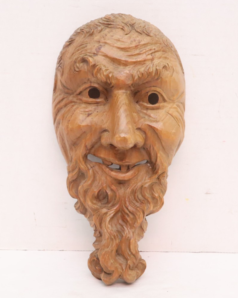 Rare ATQ German Black Forest Face Mask Hand Carved Wood Folk Art Vintage 13.5