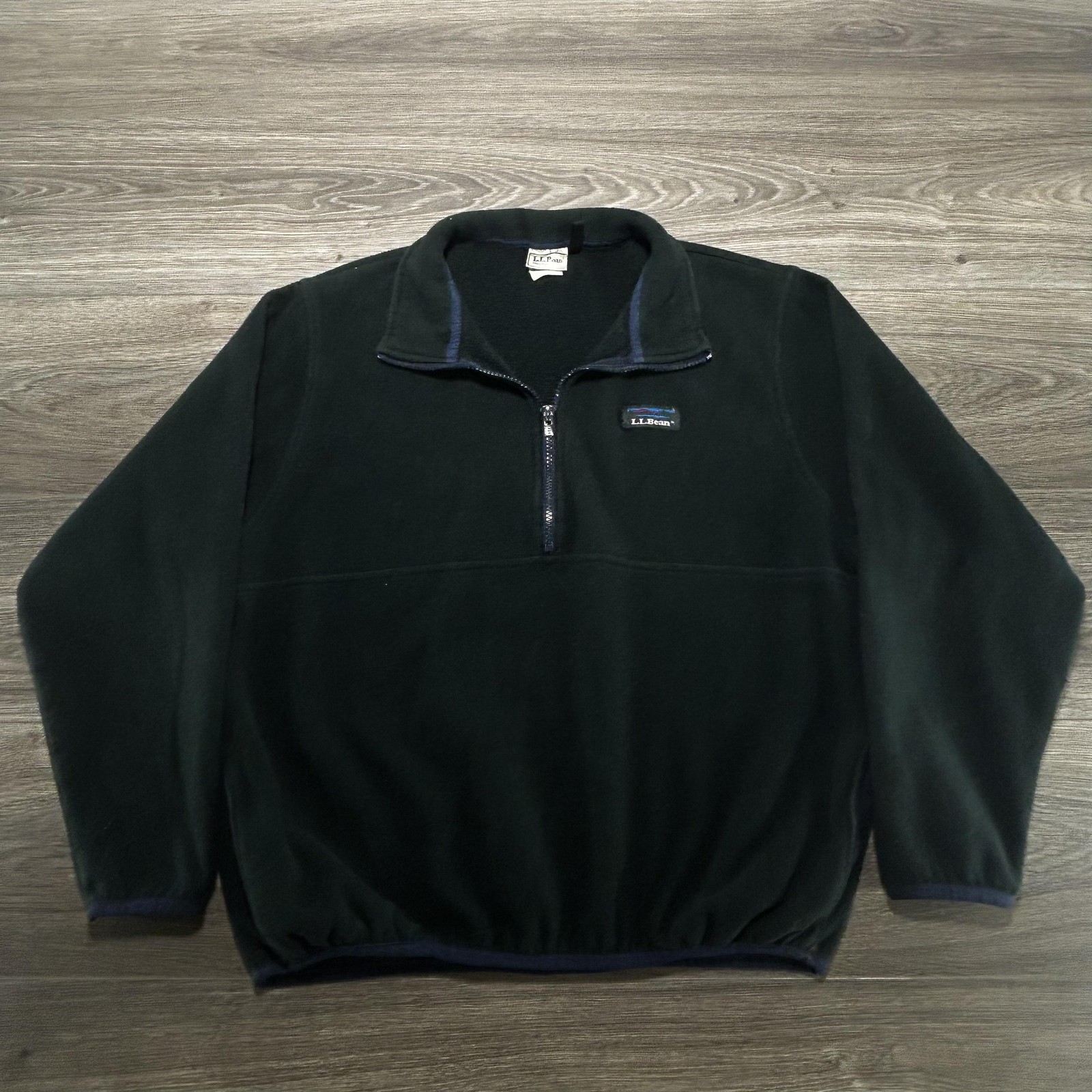 Vintage 90s L.L. Bean Jacket Mens Large Green Fleece 1/4 Zip Pullover Pockets