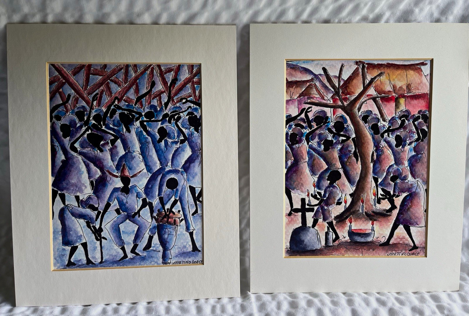 Martino Dorce Signed Matted Print set African folk art Martino Dorce Signed Matted Print set African folk art