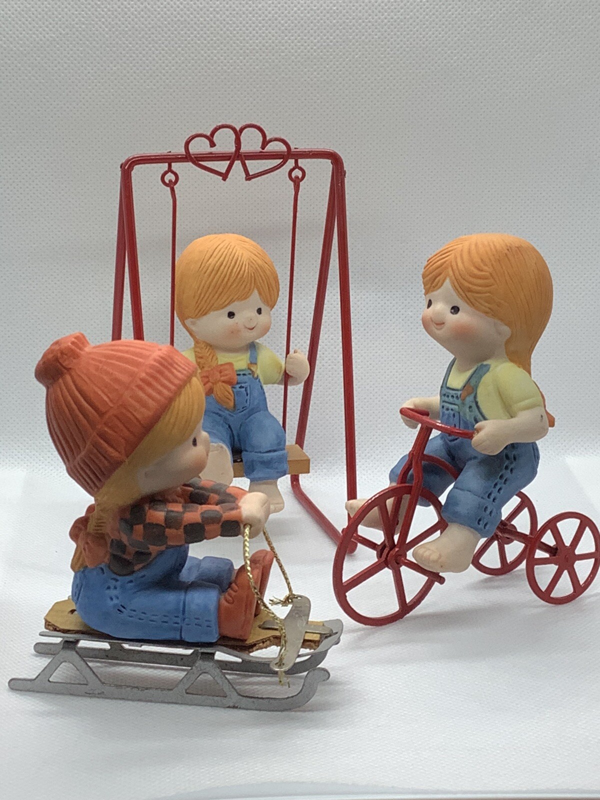 Vintage Enesco Children At Play Set of 3 Lot Country Cousins Rare Ceramic