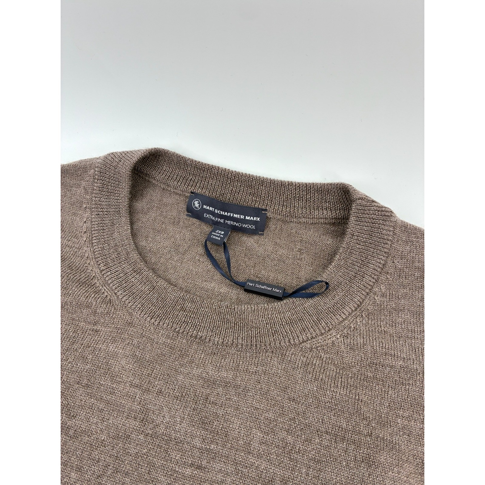 NWOT Hart Schaffner Marx 2XB Brown Extra Fine Merino Wool Crewneck Sweater