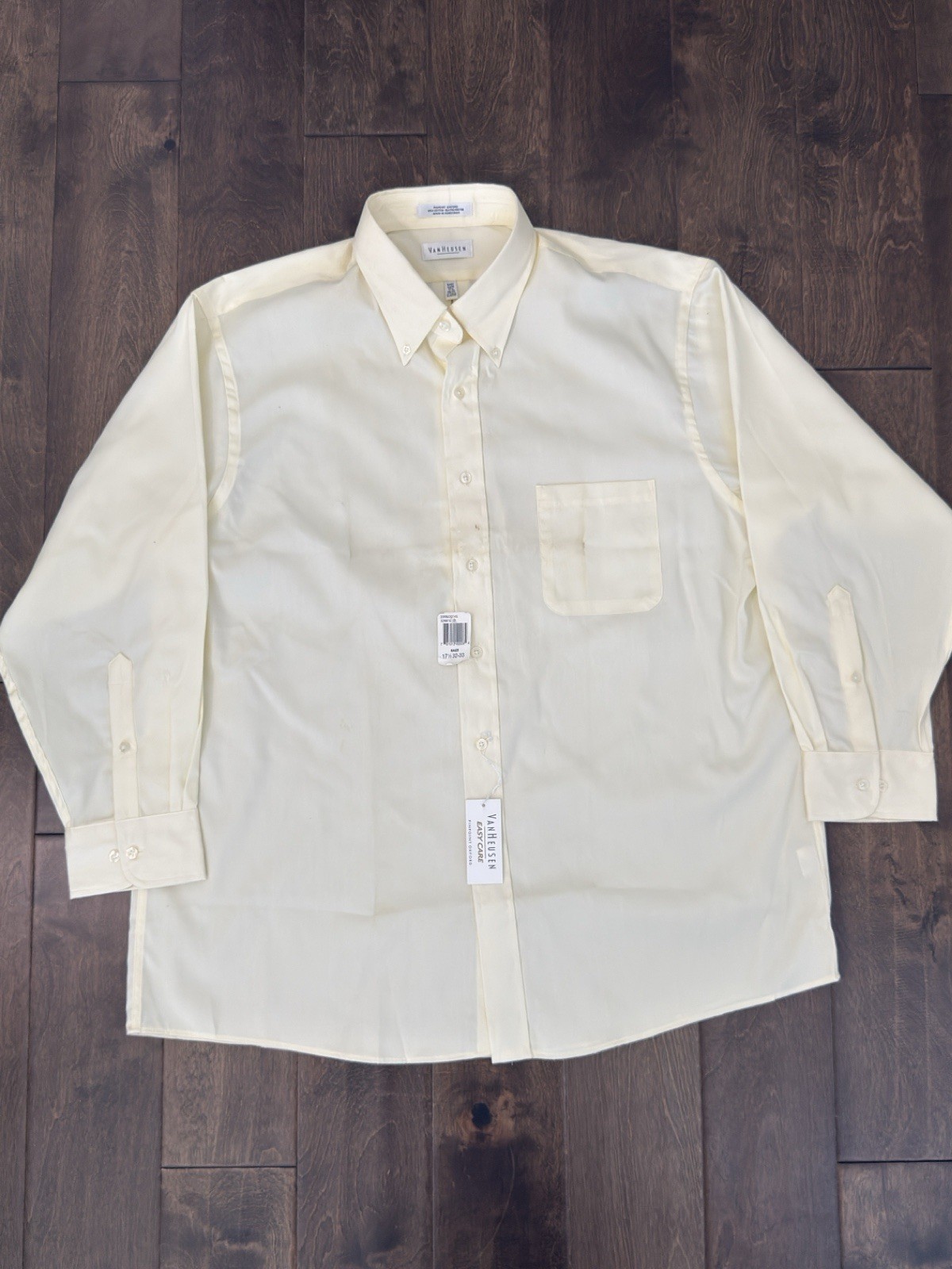 Van Heusen NWT Size 17.5/XL Easy Care Mens Pinpoint Oxford Yellow Dress Shirt