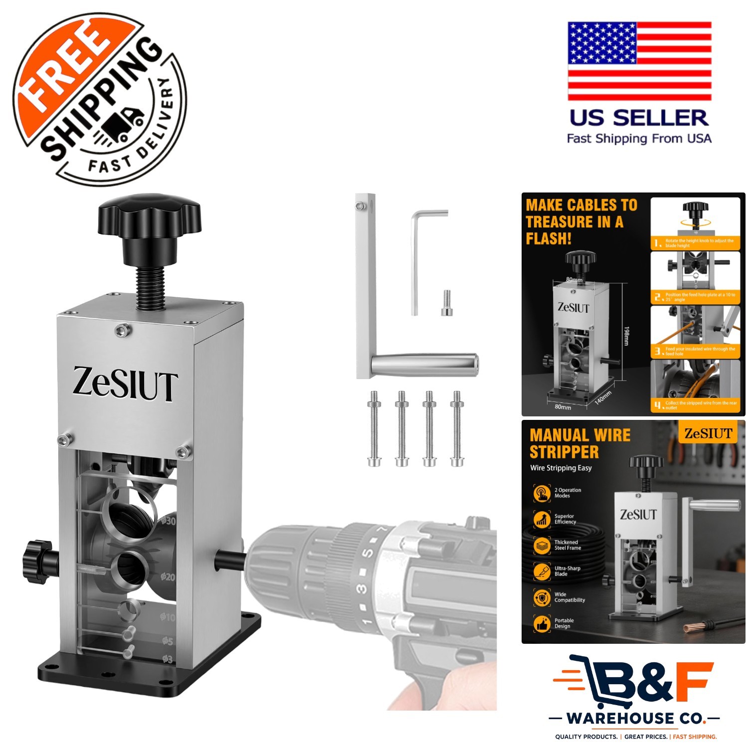 Versatile Manual or Drill-Powered Wire Stripper Machine for Easy Cable Recycling