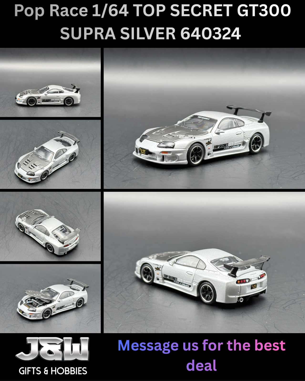 Pop Race 1/64 TOP SECRET GT300 SUPRA SILVER 640324 1/64