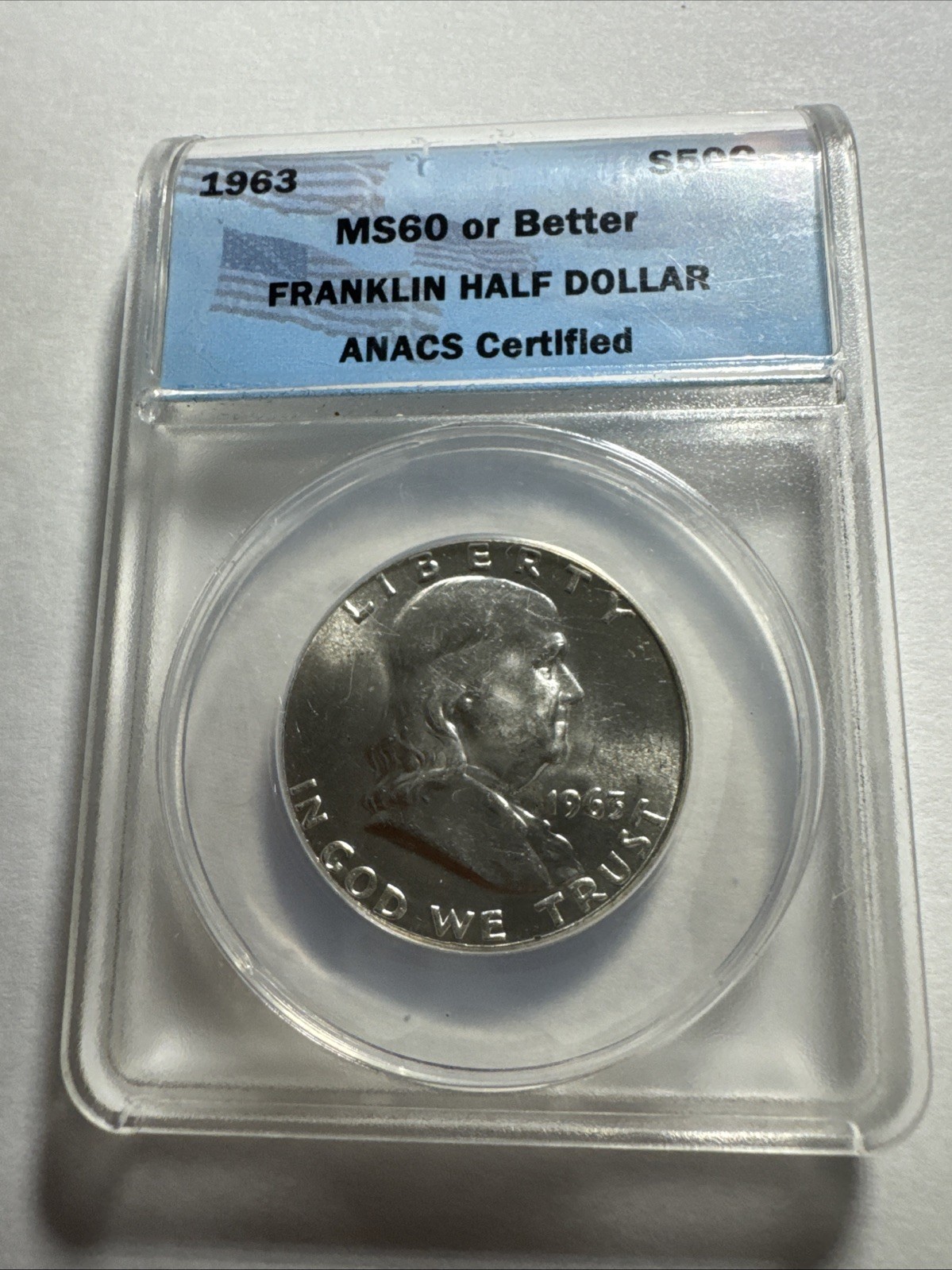 1963-P Franklin Half Dollar CERT BY ANACS MS64 FBL Full Bell Lines 90% Silver50C