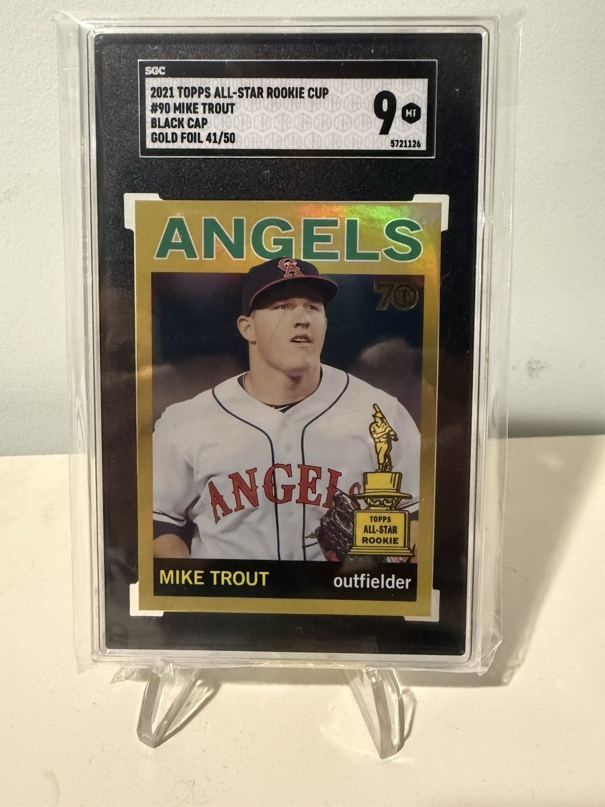 2021 Topps All-Star Rookie Cup #90 Mike Trout Black Cap SGC 9 Mint Gold Foil /50