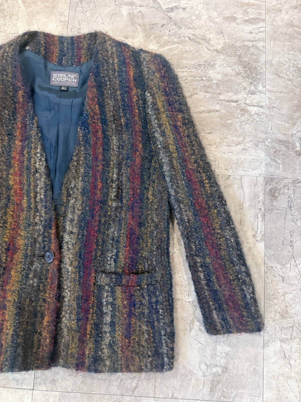 80\'s VTG Stirling Cooper Striped Blazer Mohair jacket Oversized One Button Sz 10