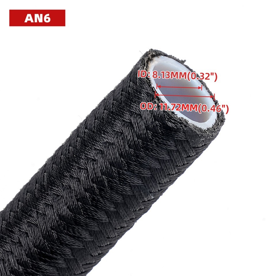 AN6 AN8 AN10 AN12 Fuel Line Hose Oil Gas Line Nylon PTFE Pipe 3.3/10/20/30ft