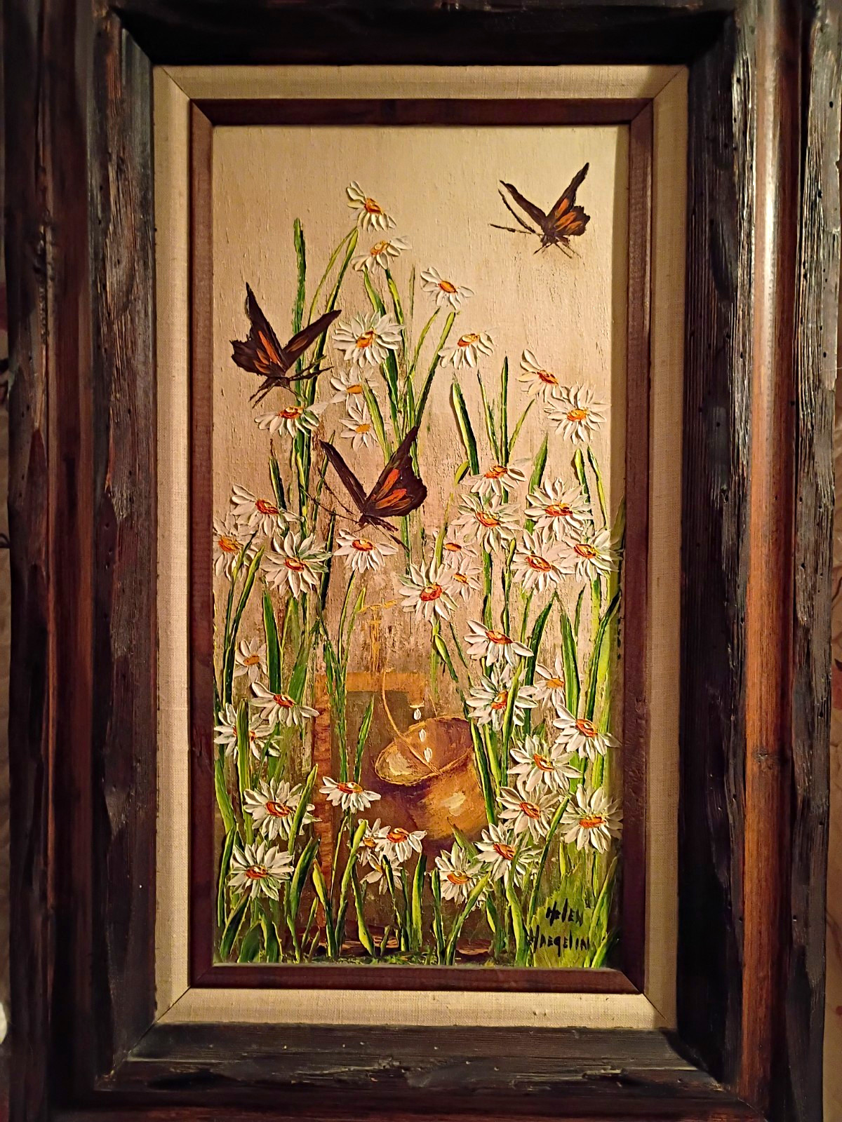 Helen Haegelin Signed Original Oil Flowers & Butterflies Painting Framed 18 X 15
