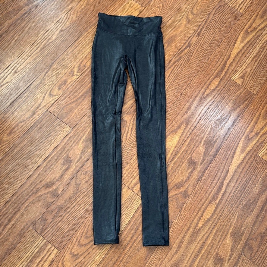 Spanx Faux Leather Leggings Black High Waisted Tall Small 2437T